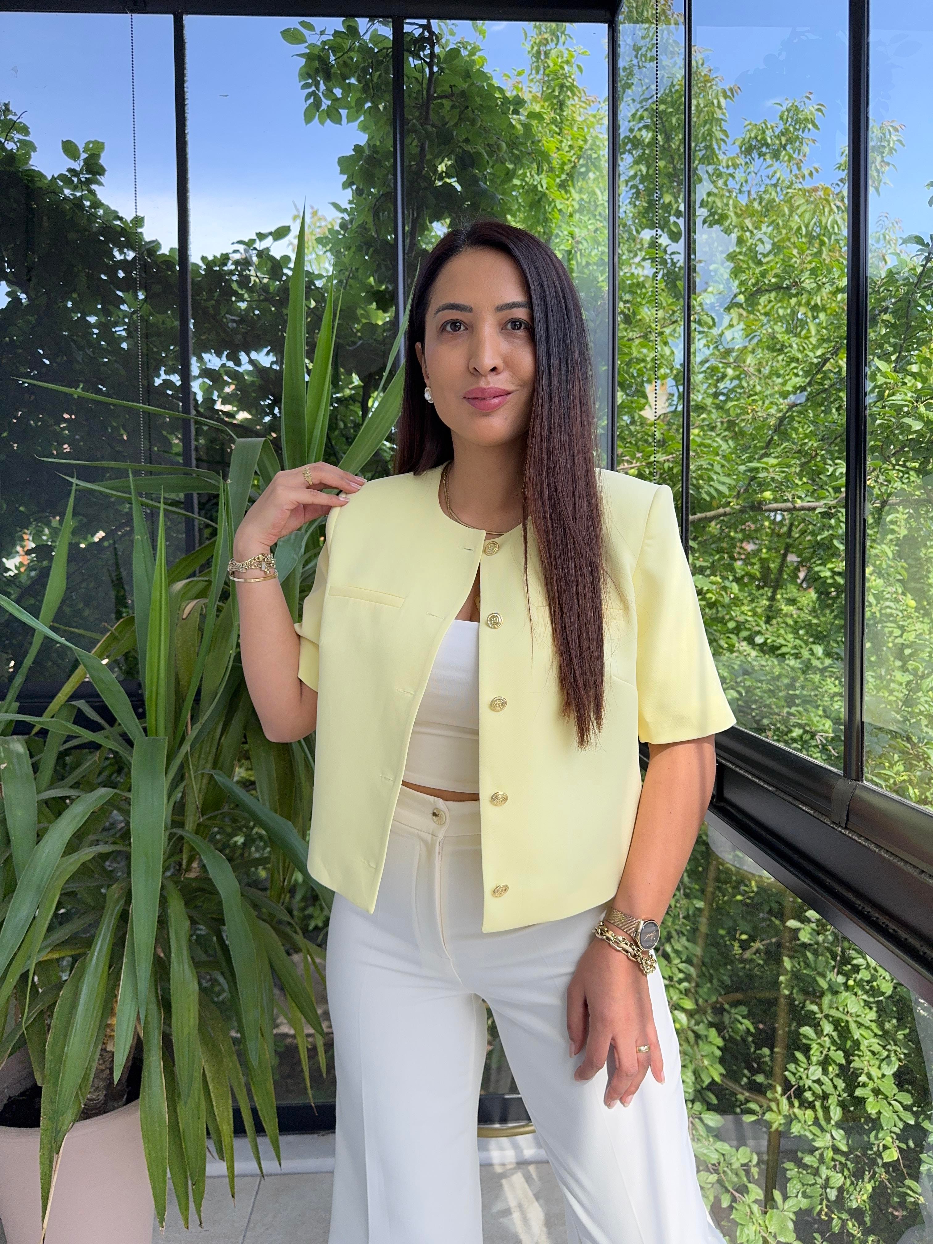 Kısa Kol Blazer Ceket Sarı