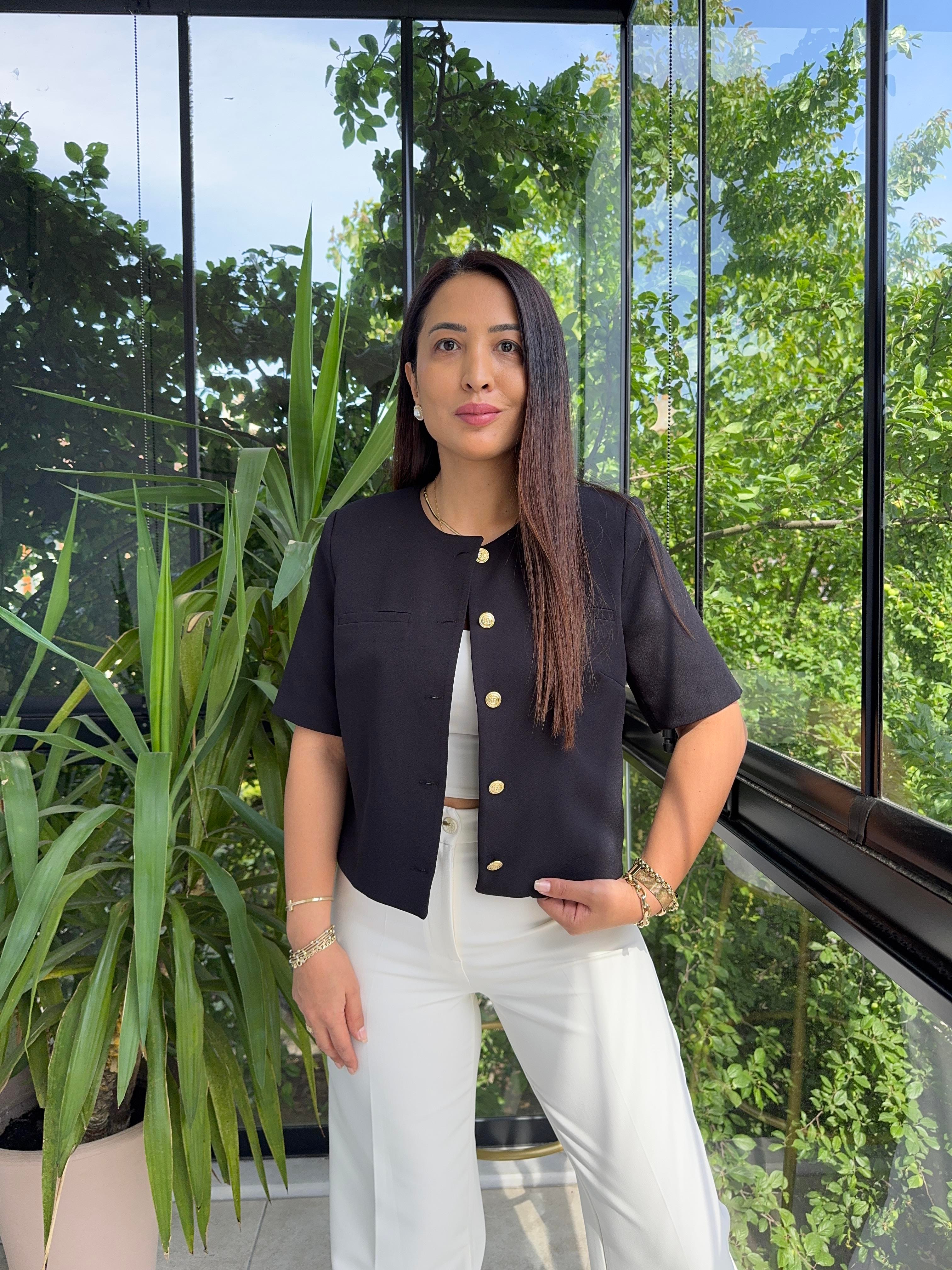 Kısa Kol Blazer Ceket Siyah