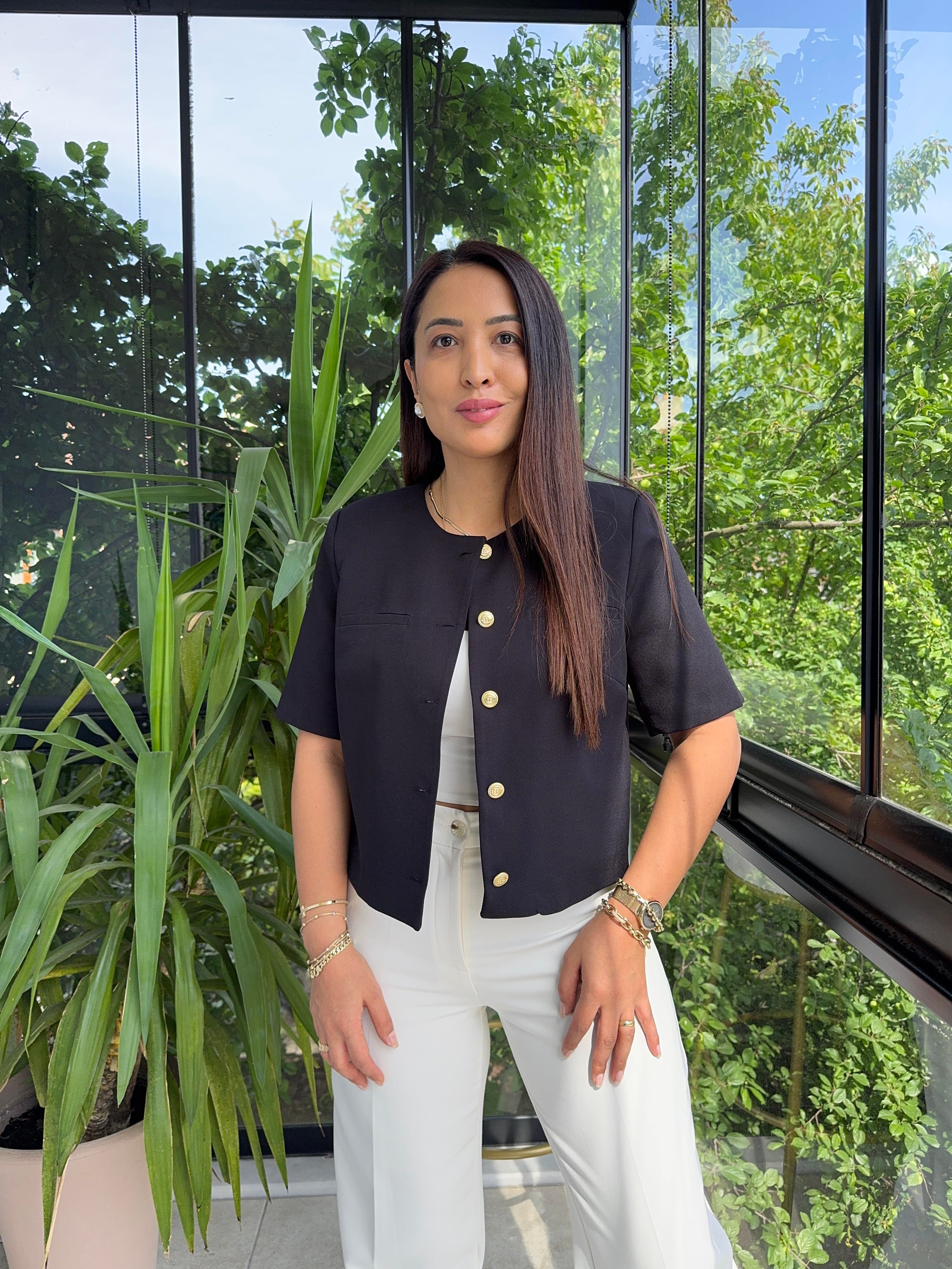 Kısa Kol Blazer Ceket Siyah