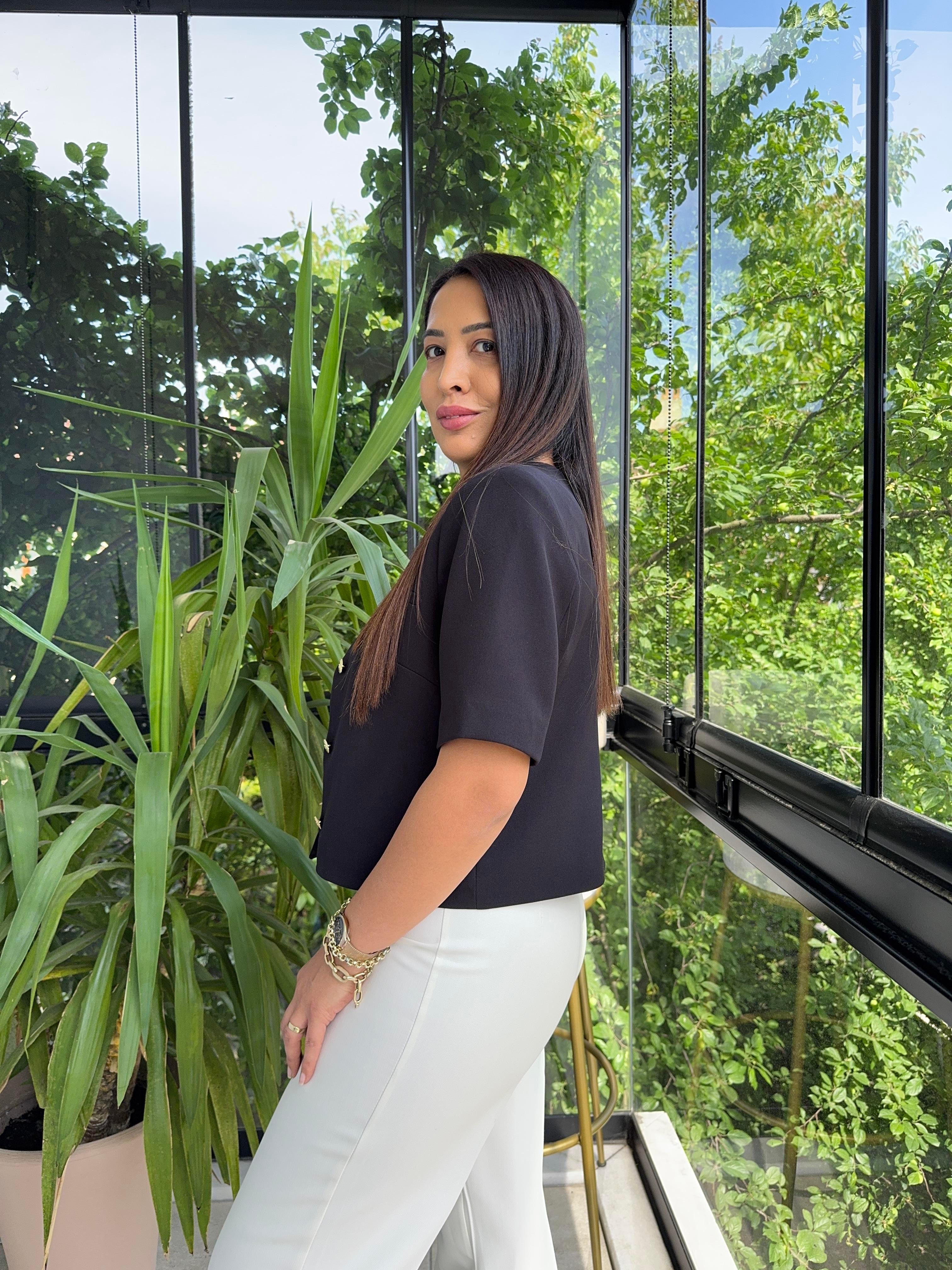 Kısa Kol Blazer Ceket Siyah