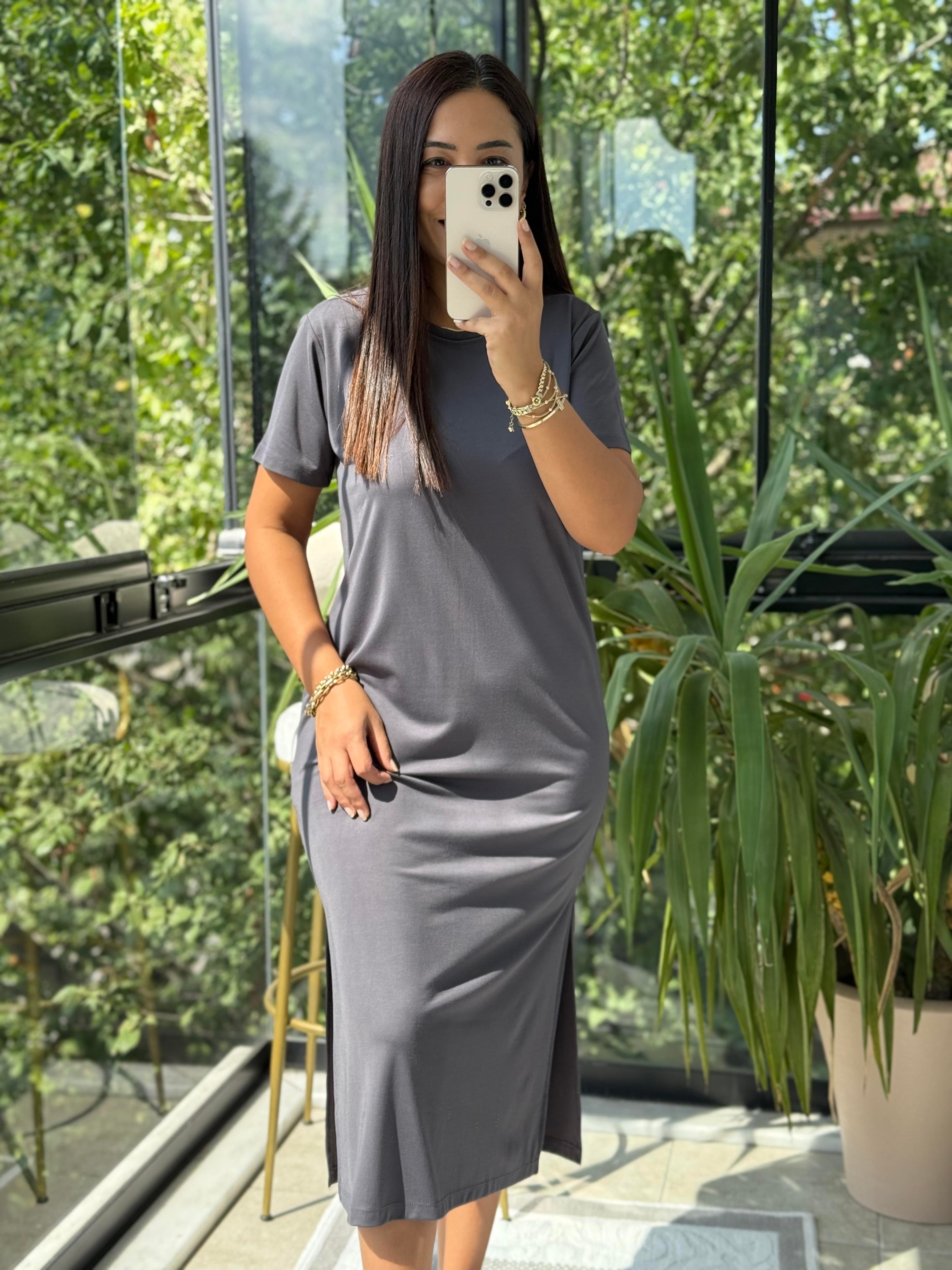 Kısa Kol Oysh Elbise Antrasit