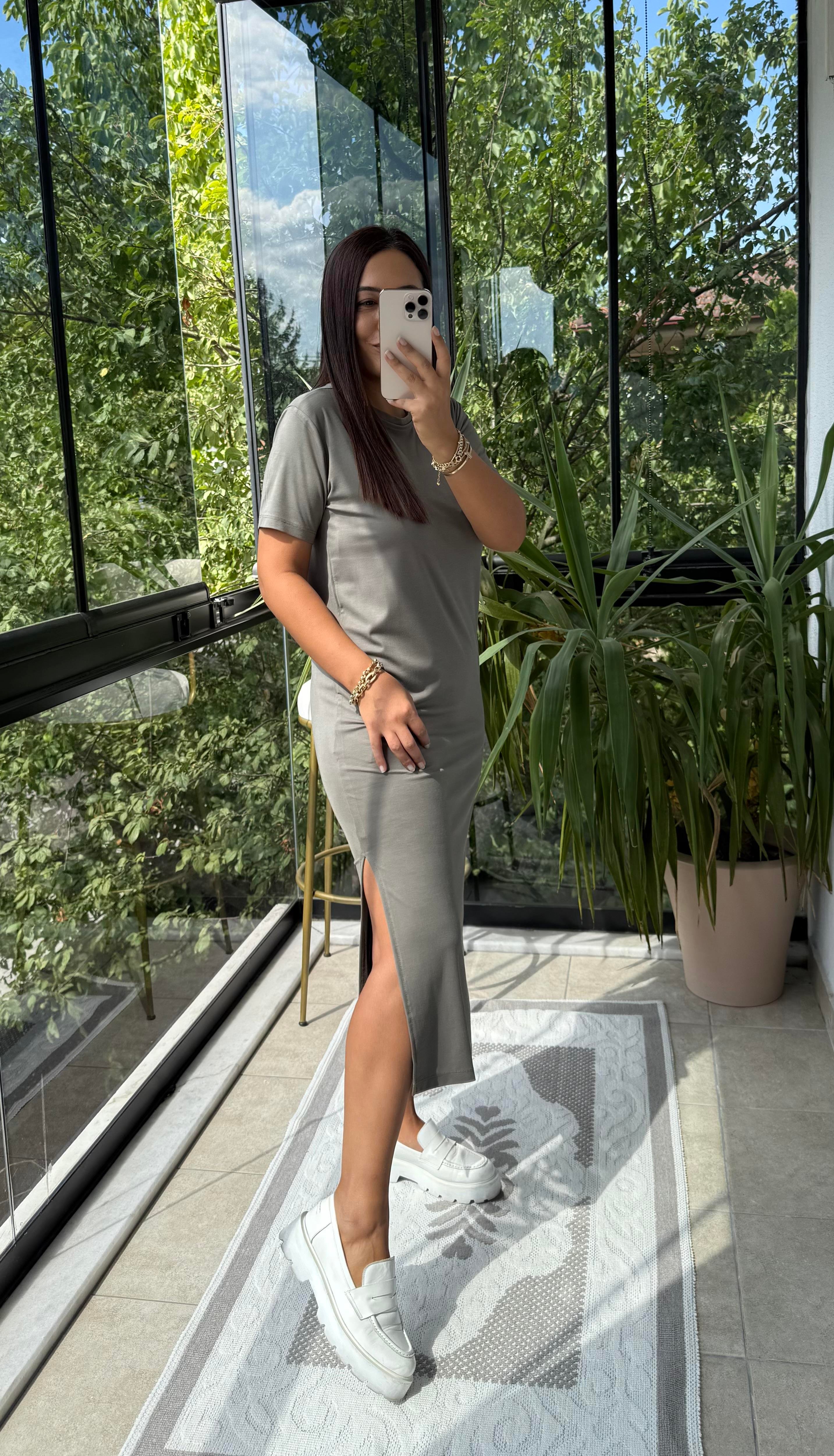 Kısa Kol Oysh Elbise Haki Yeşili