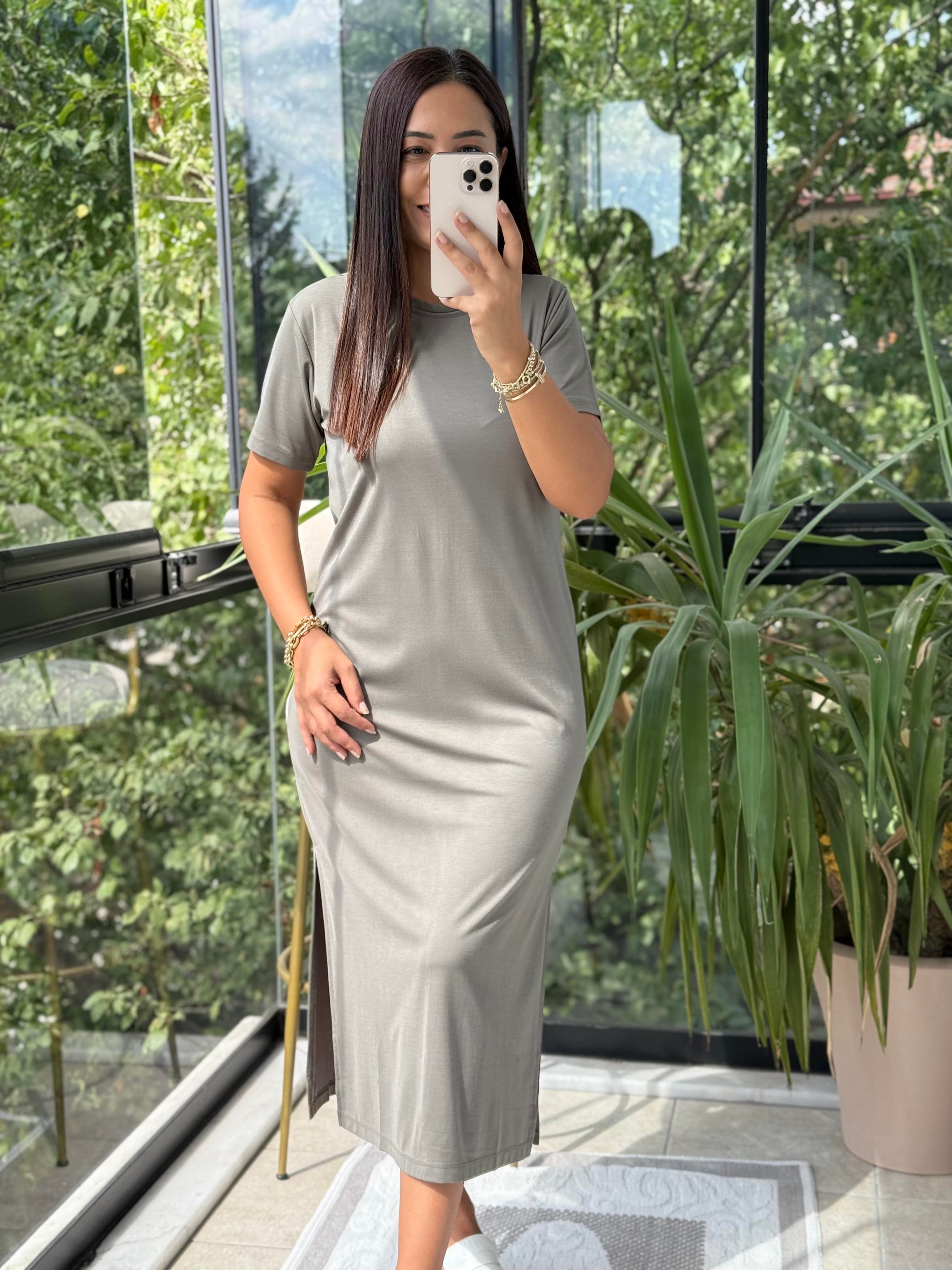 Kısa Kol Oysh Elbise Haki Yeşili