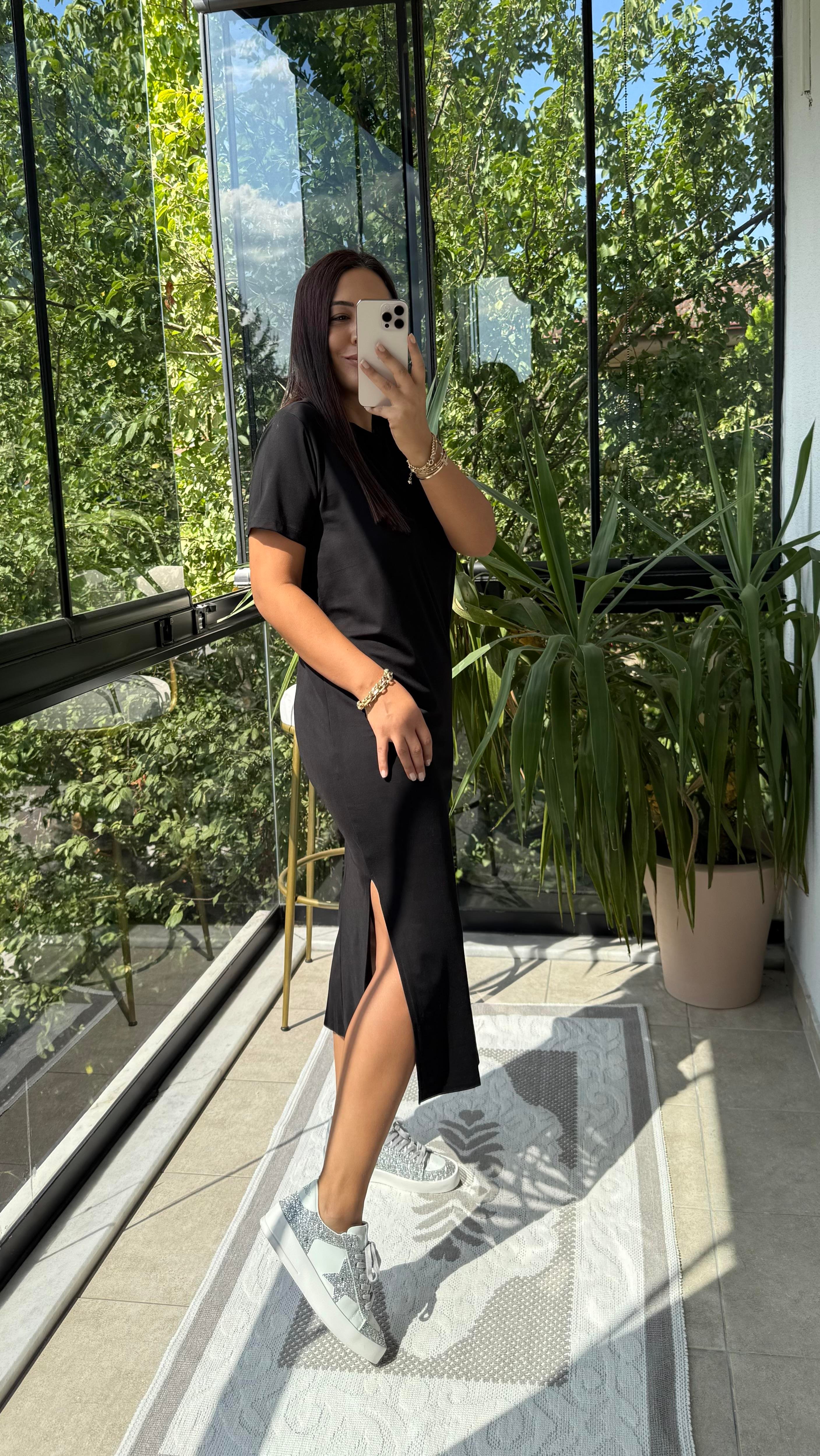 Kısa Kol Oysh Elbise Siyah