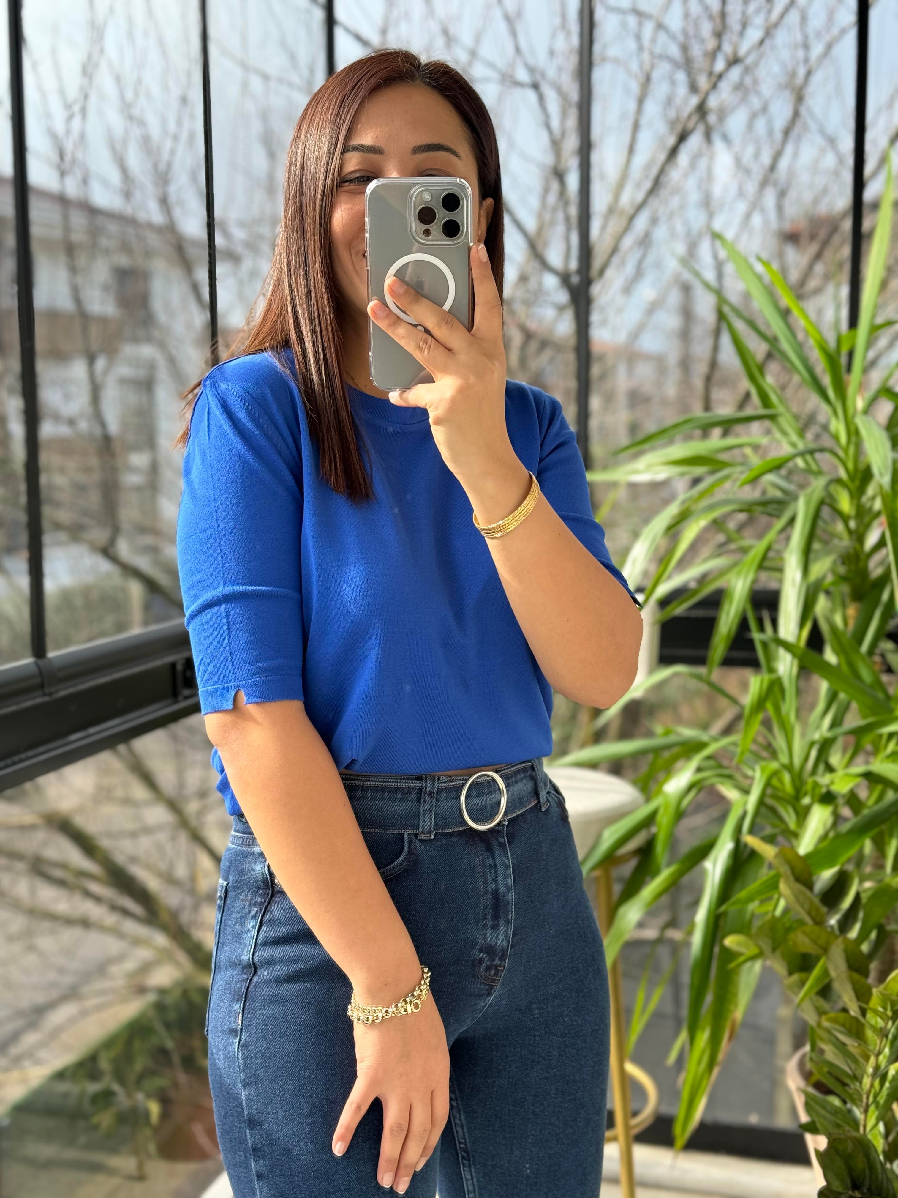 Kısa Kol Triko Sax Mavi