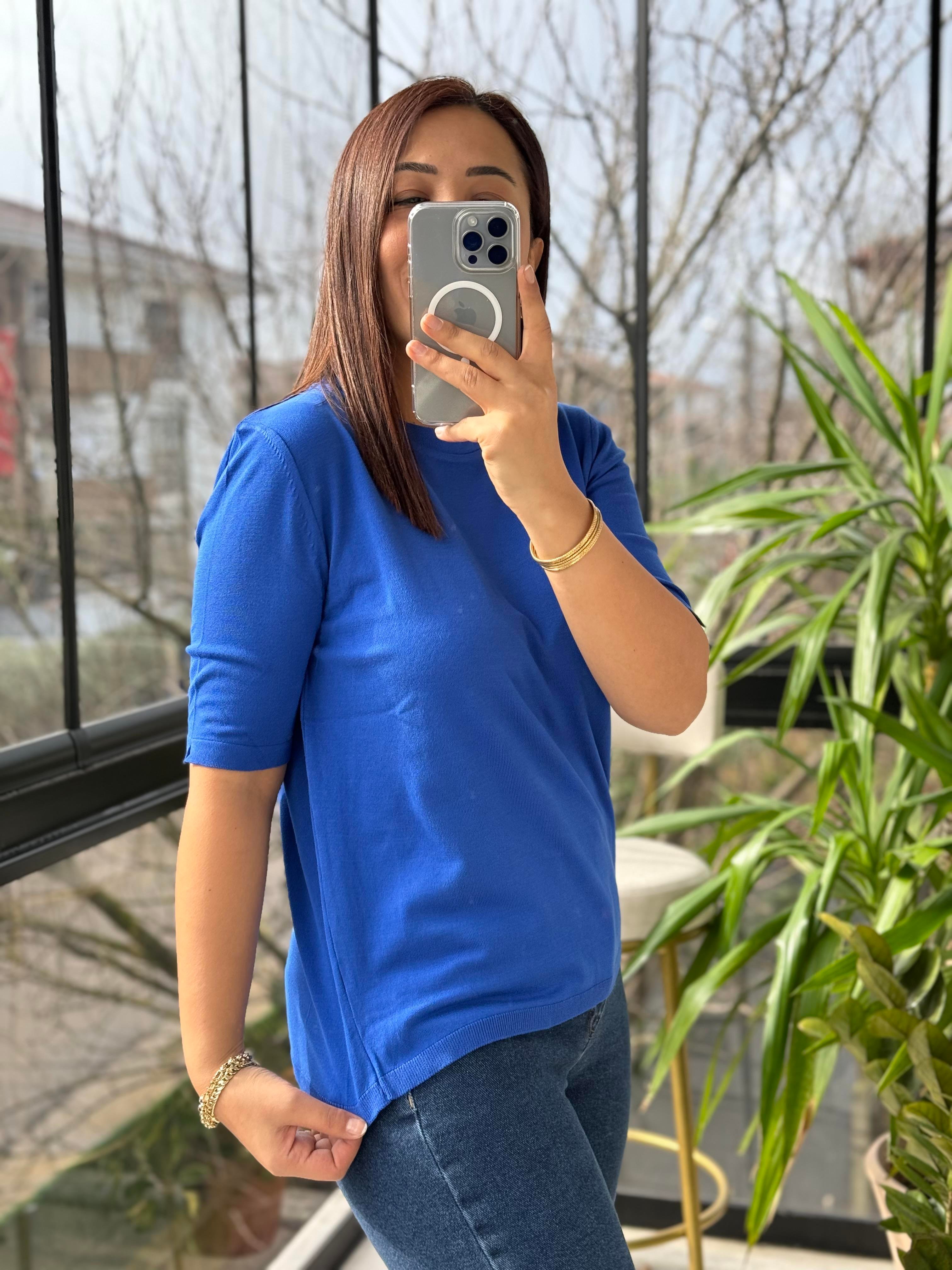 Kısa Kol Triko Sax Mavi