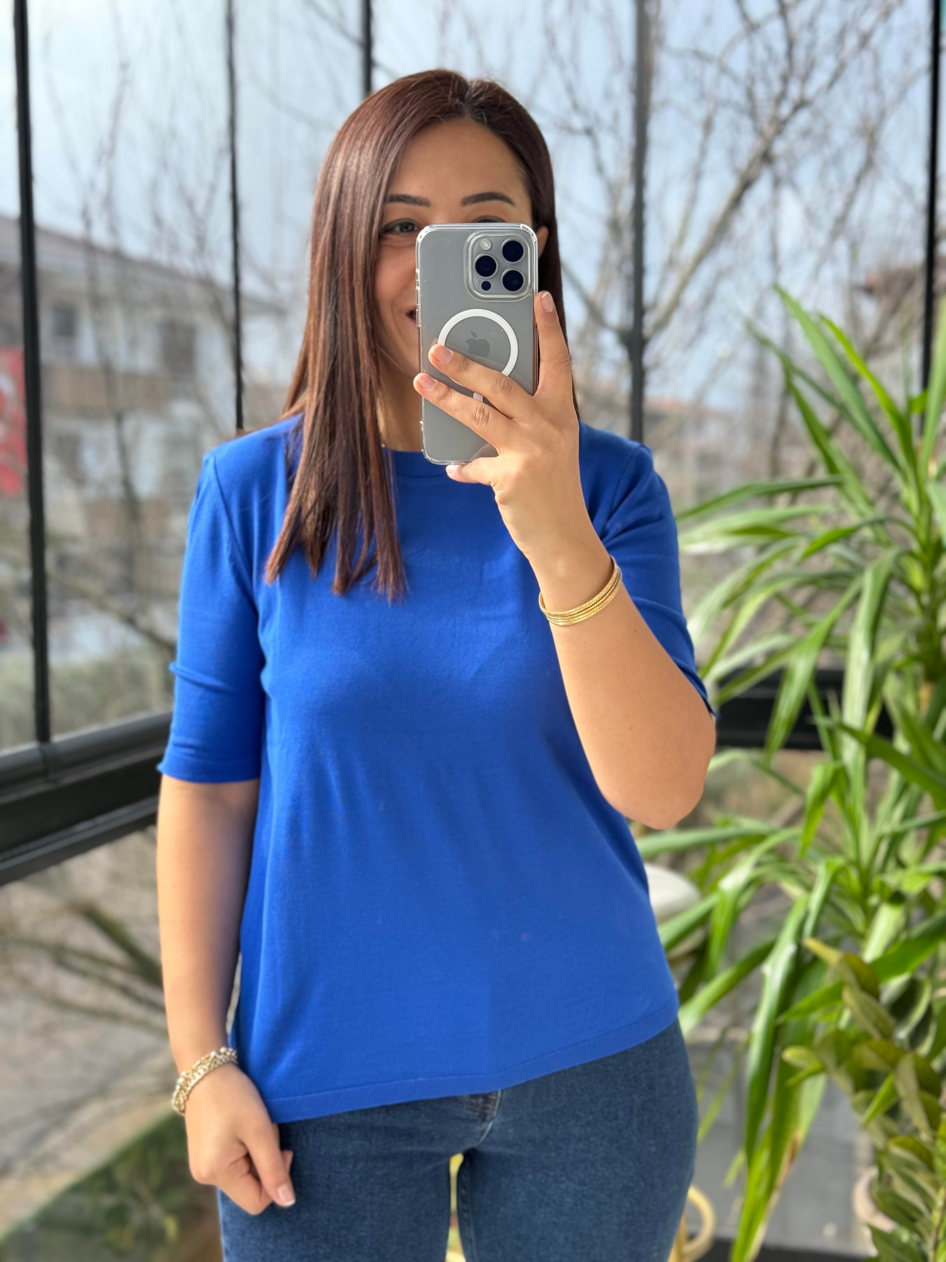 Kısa Kol Triko Sax Mavi