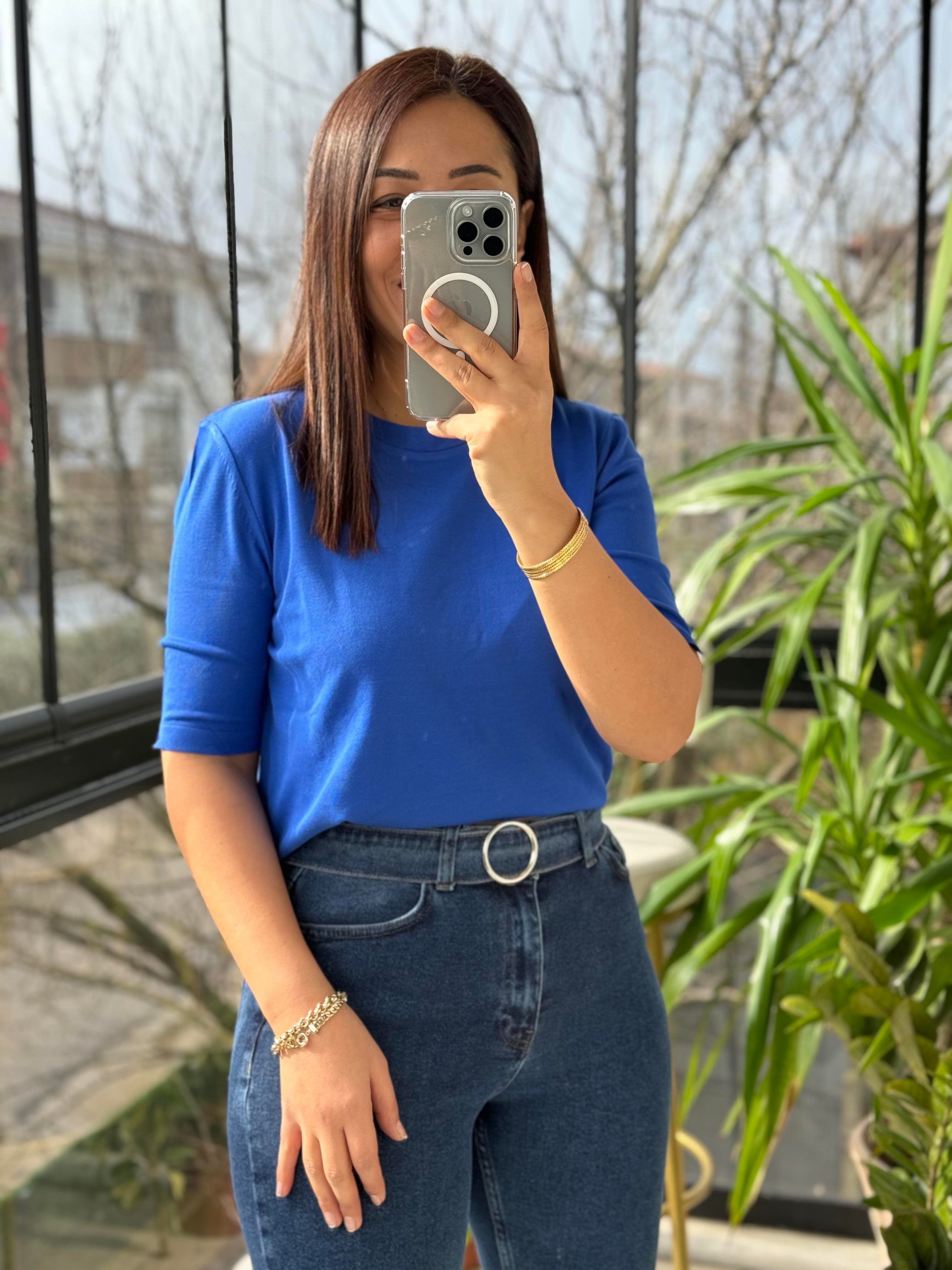 Kısa Kol Triko Sax Mavi