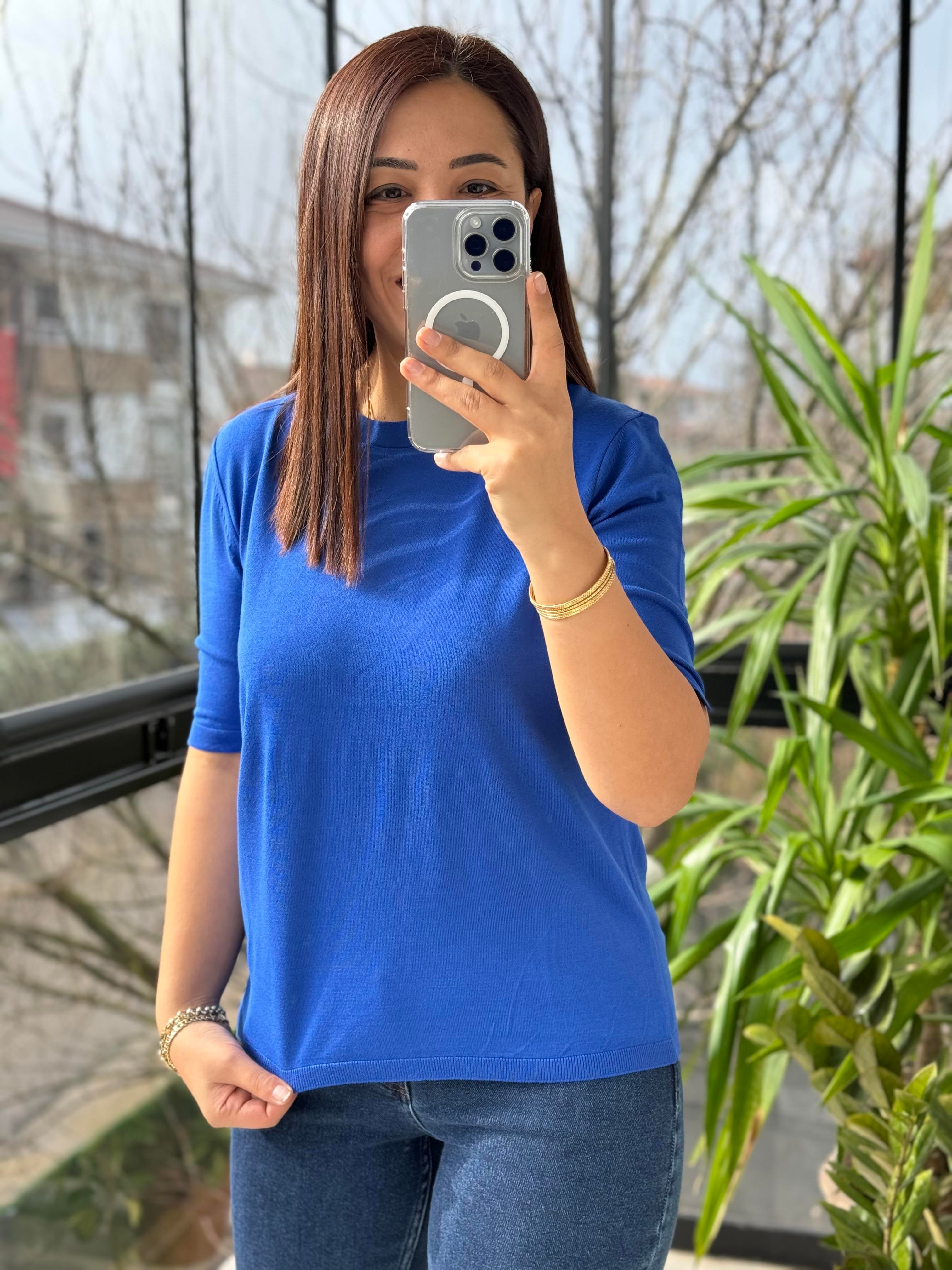 Kısa Kol Triko Sax Mavi