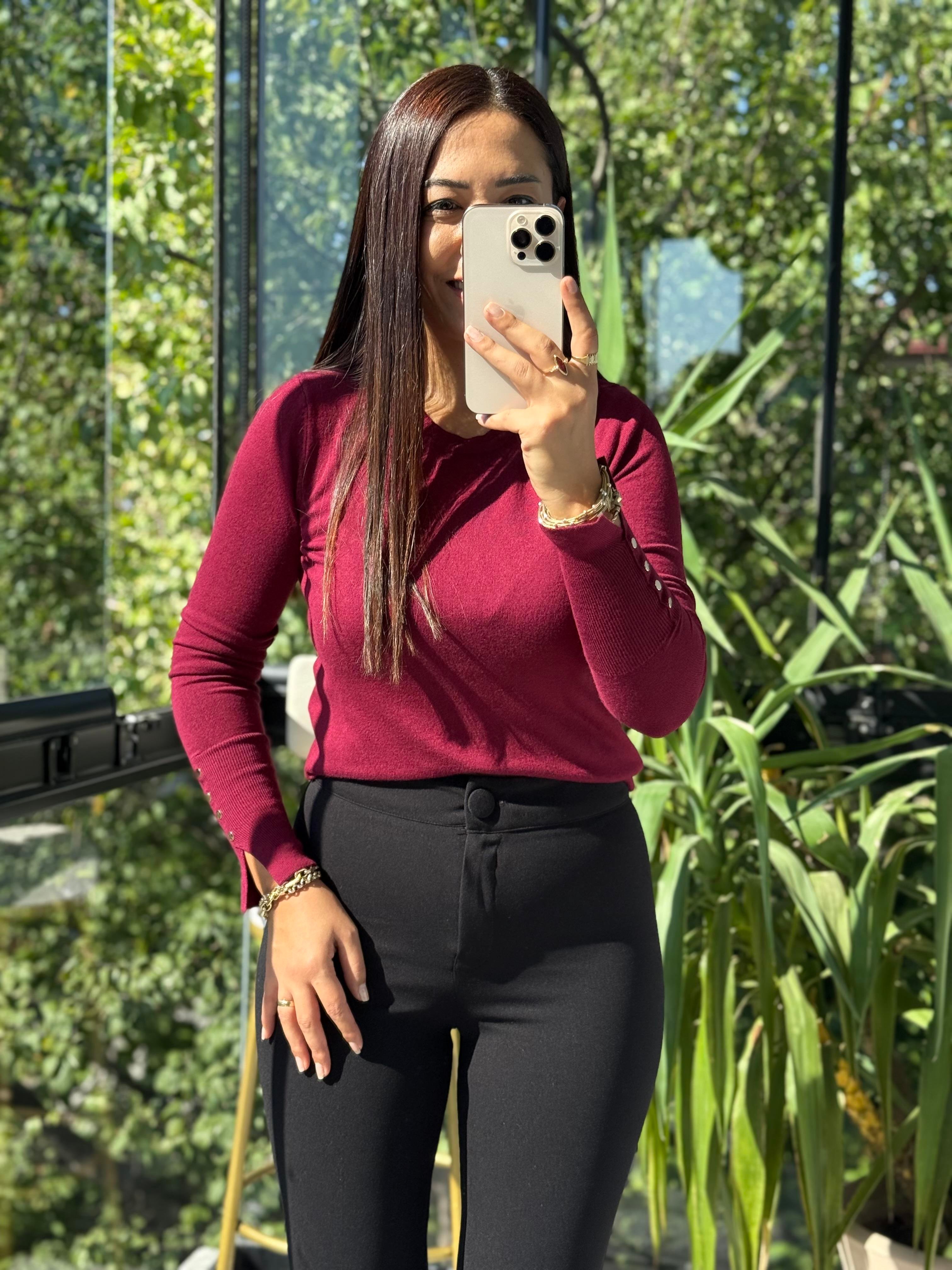 Kol Ortası Droplu Triko Kazak Bordo