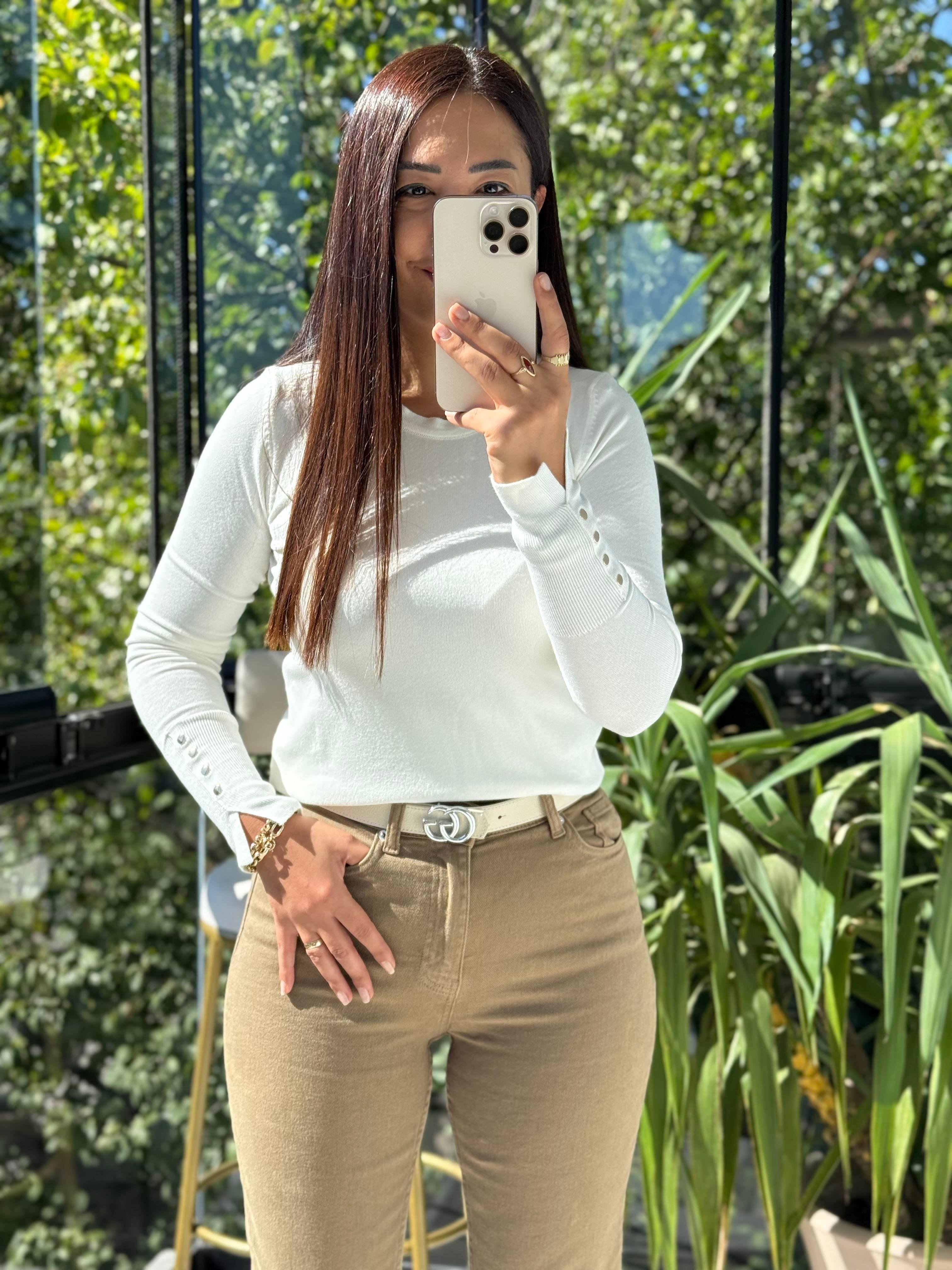 Kol Ortası Droplu Triko Kazak Ekru