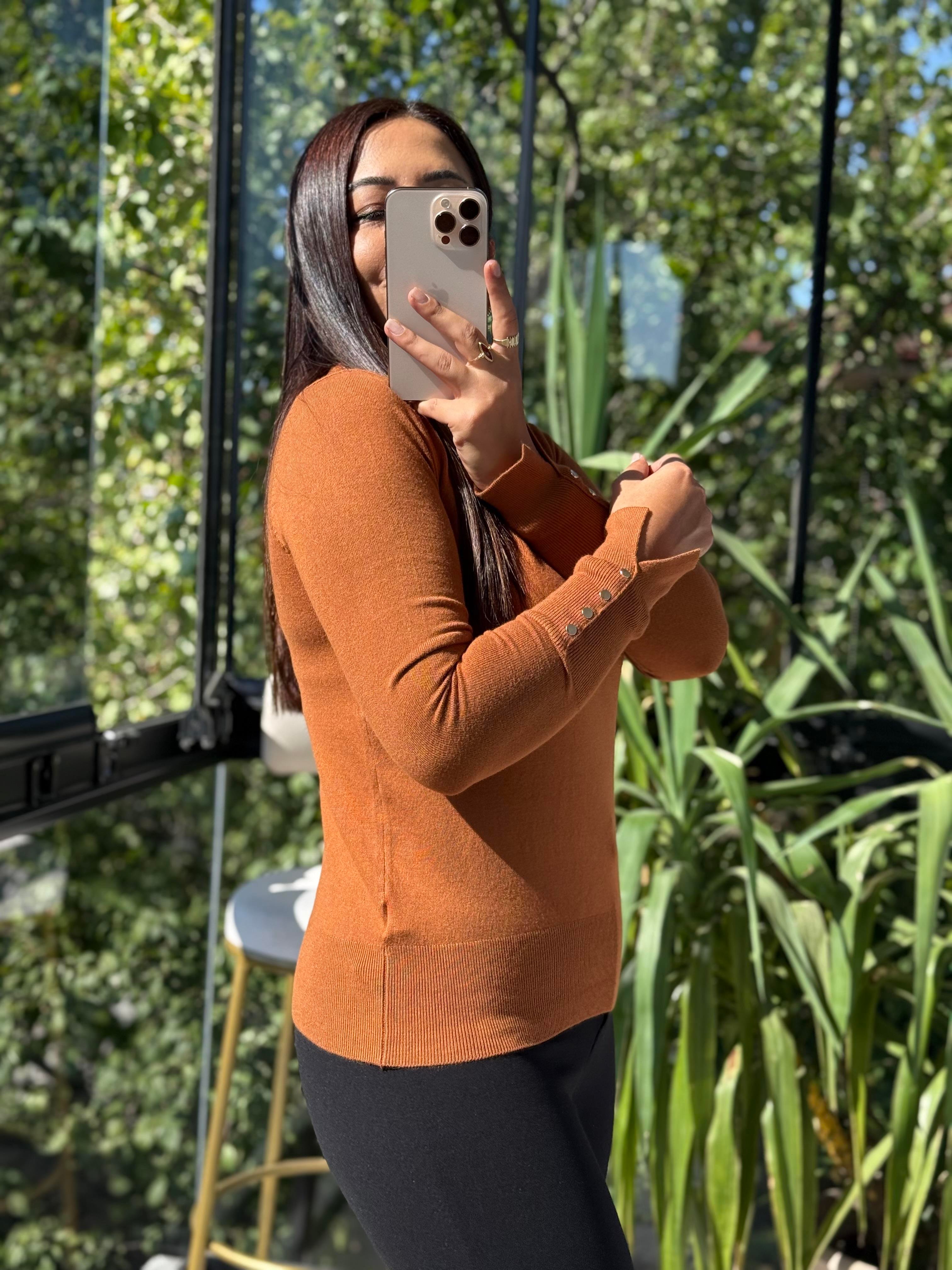 Kol Ortası Droplu Triko Kazak Karamel