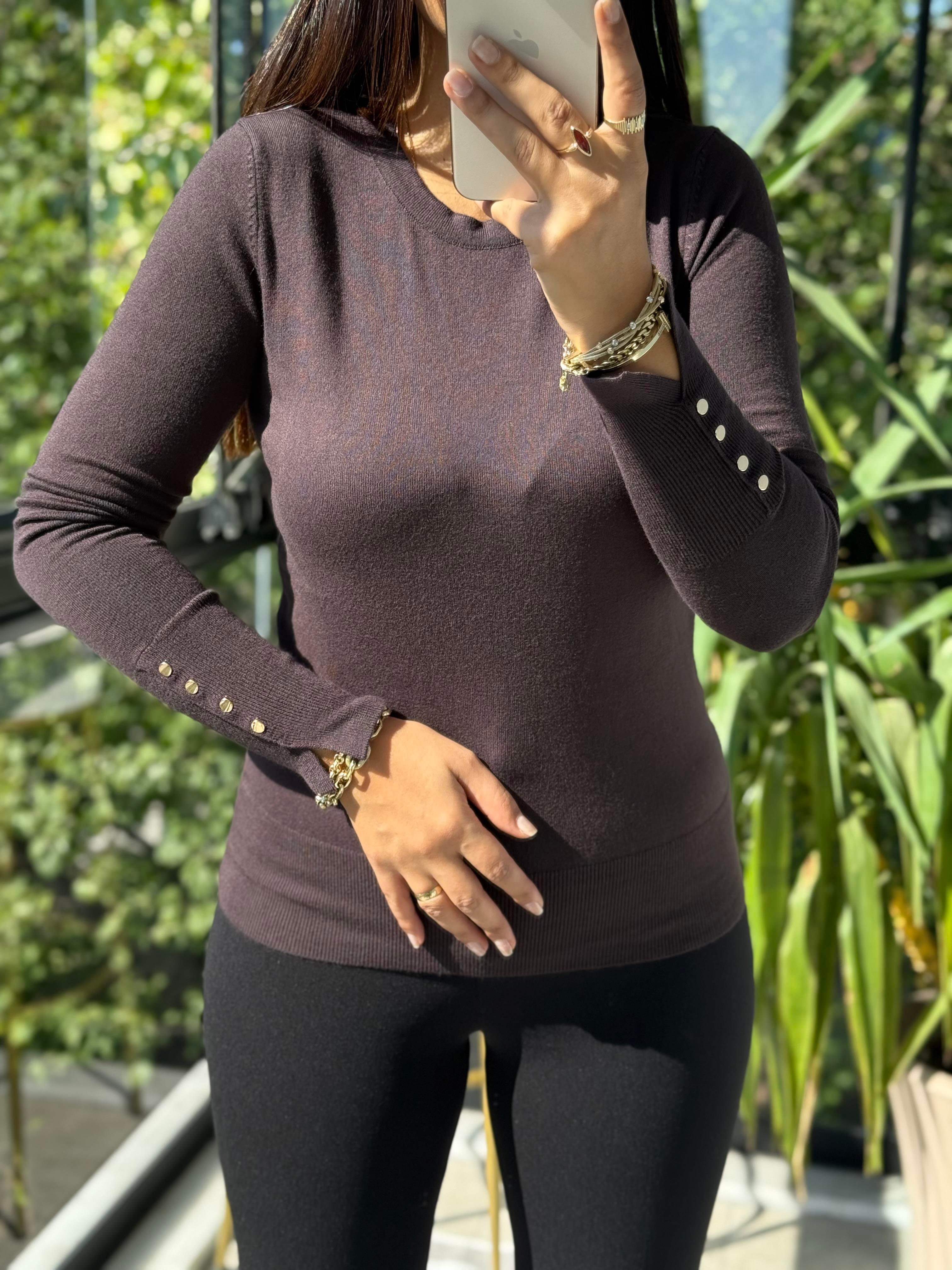 Kol Ortası Droplu Triko Kazak Koyu Kahve