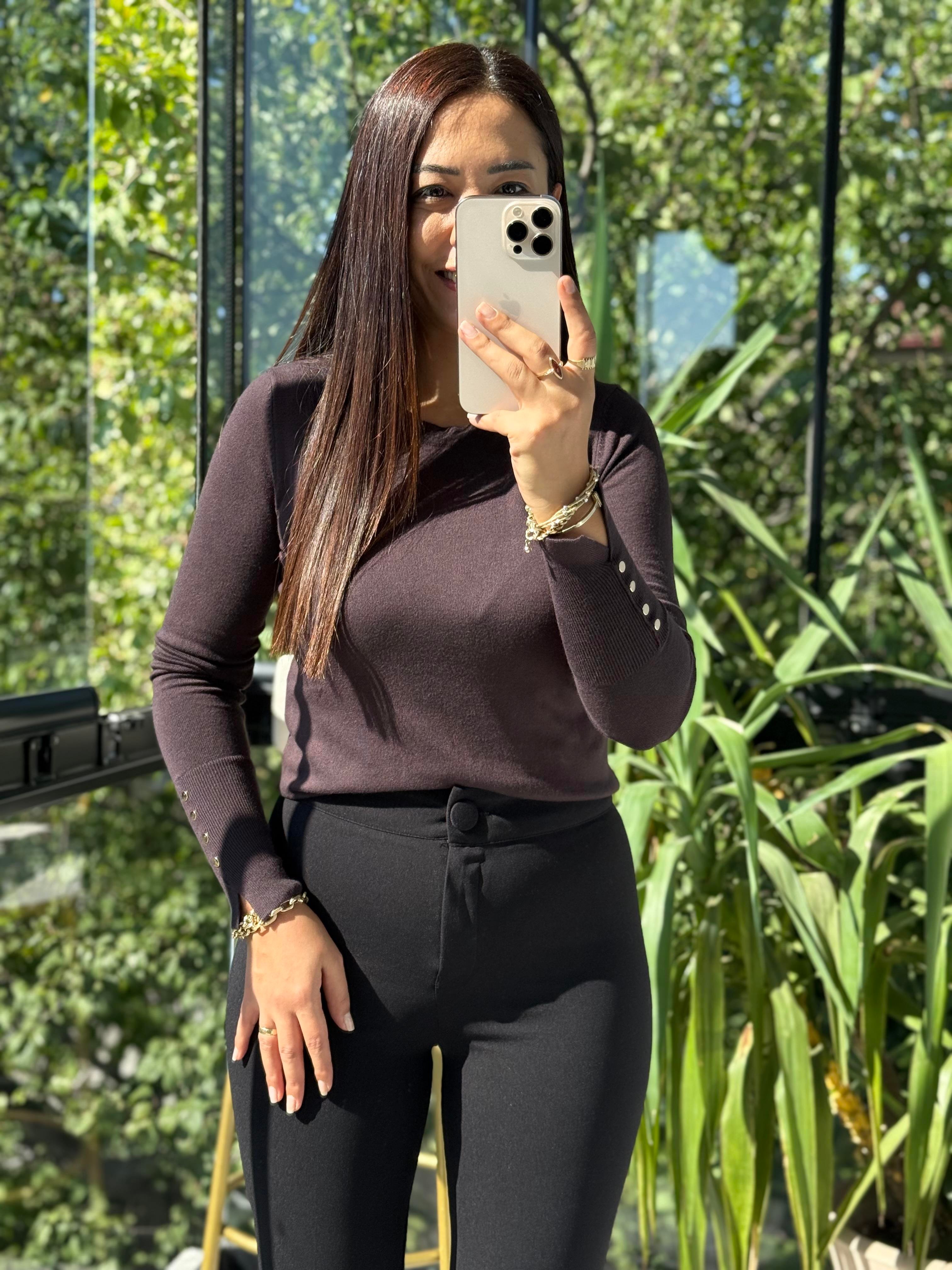 Kol Ortası Droplu Triko Kazak Koyu Kahve