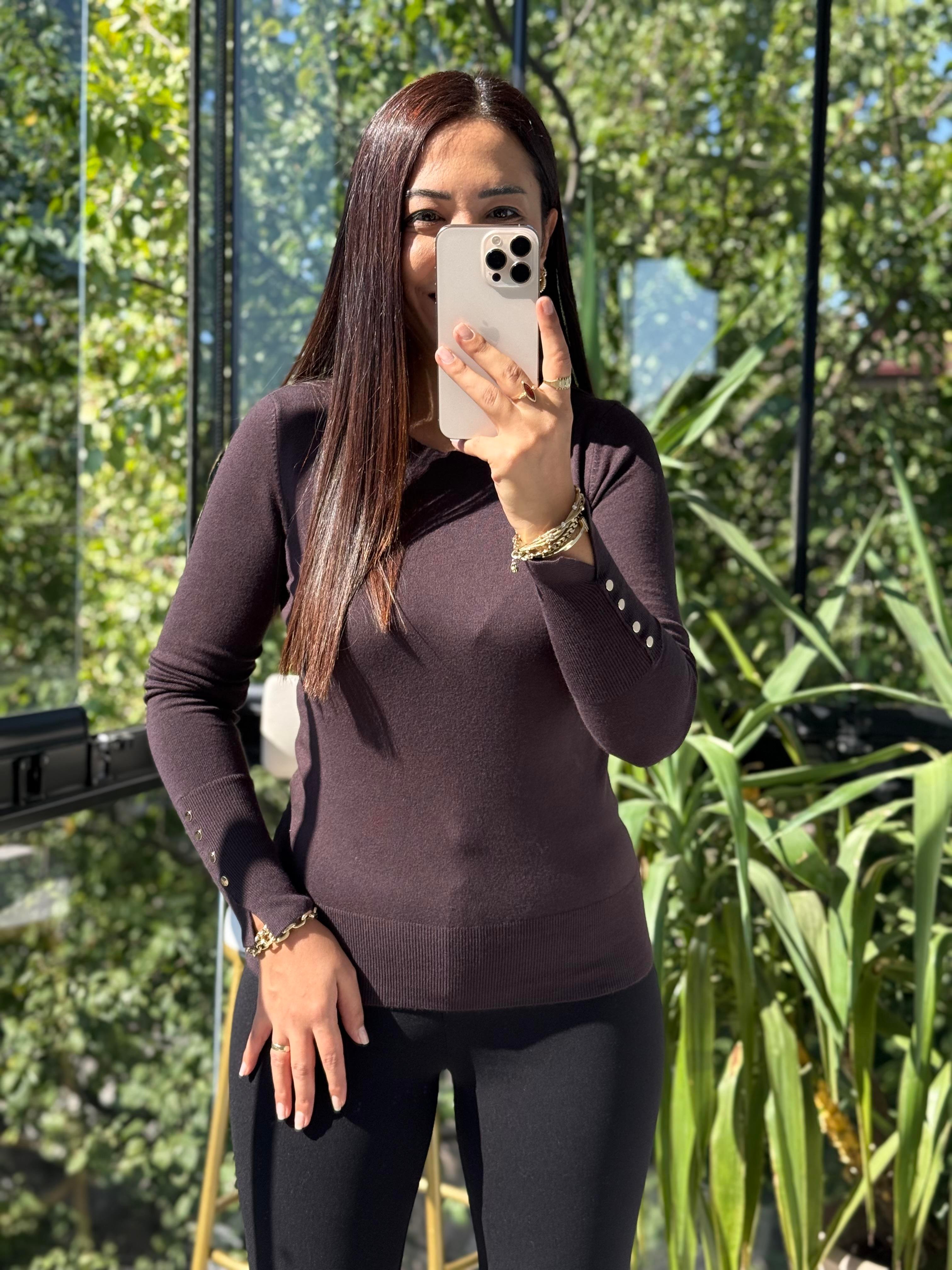 Kol Ortası Droplu Triko Kazak Koyu Kahve