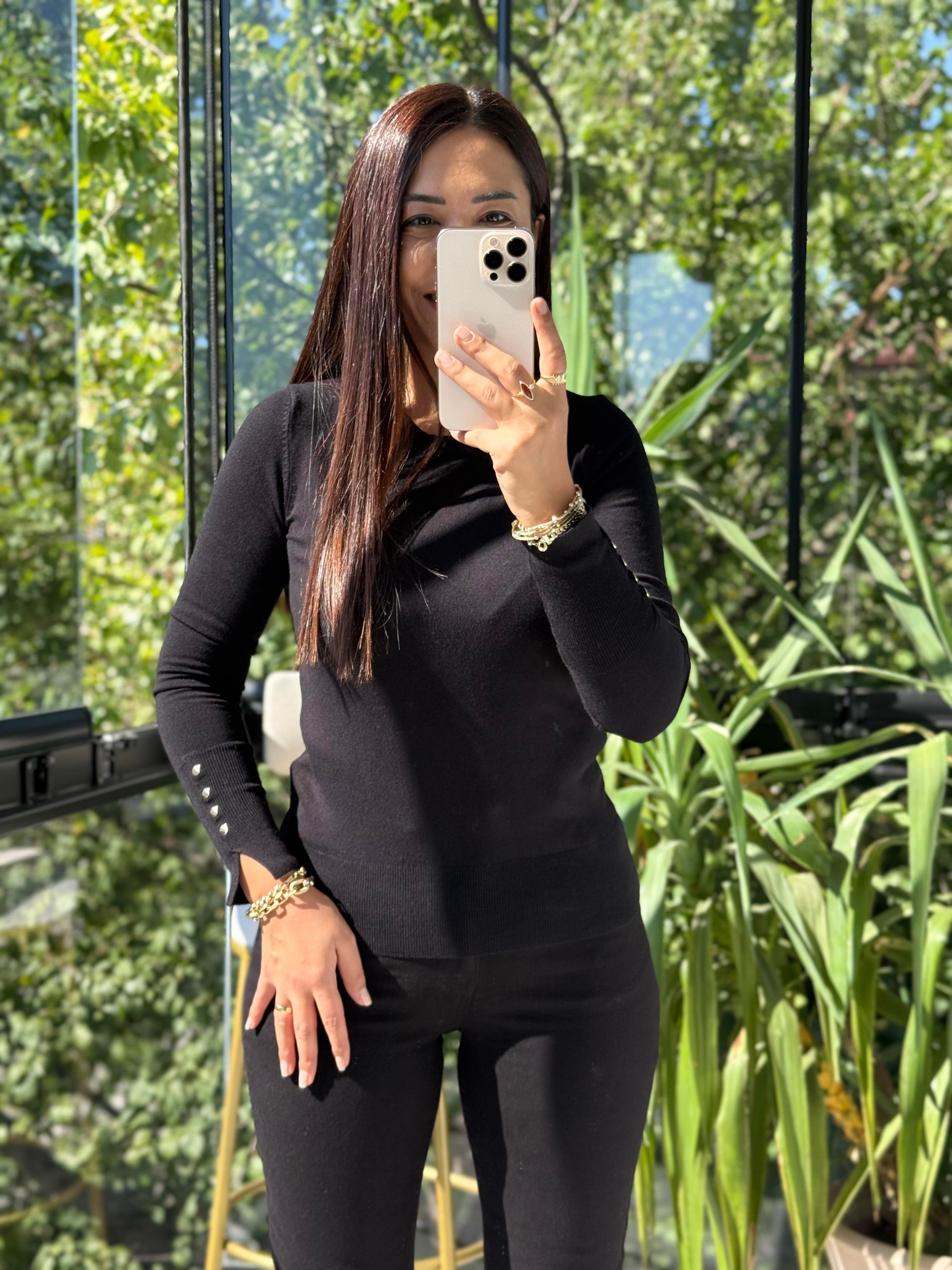 Kol Ortası Droplu Triko Kazak Koyu Siyah