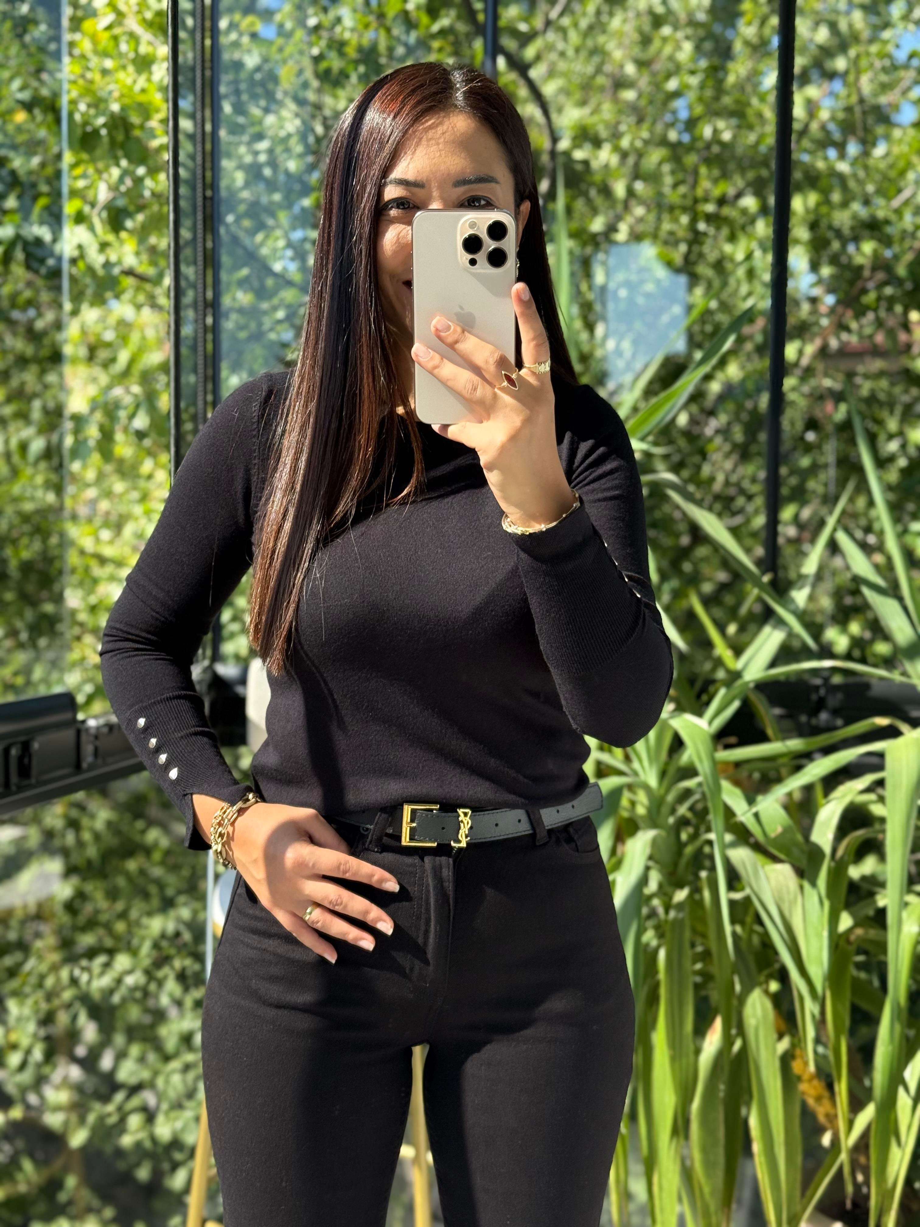 Kol Ortası Droplu Triko Kazak Koyu Siyah