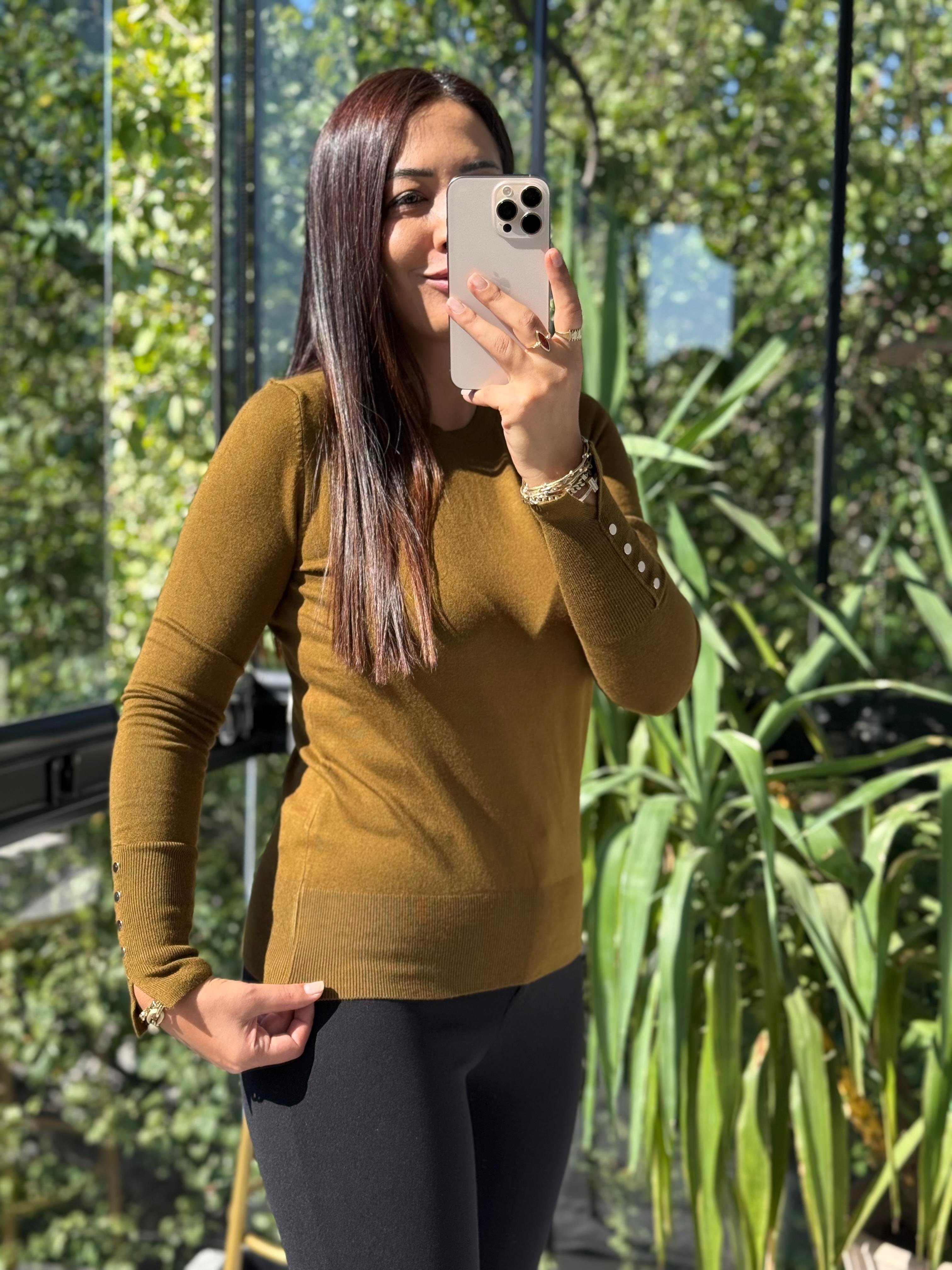 Kol Ortası Droplu Triko Kazak Yağ Yeşili