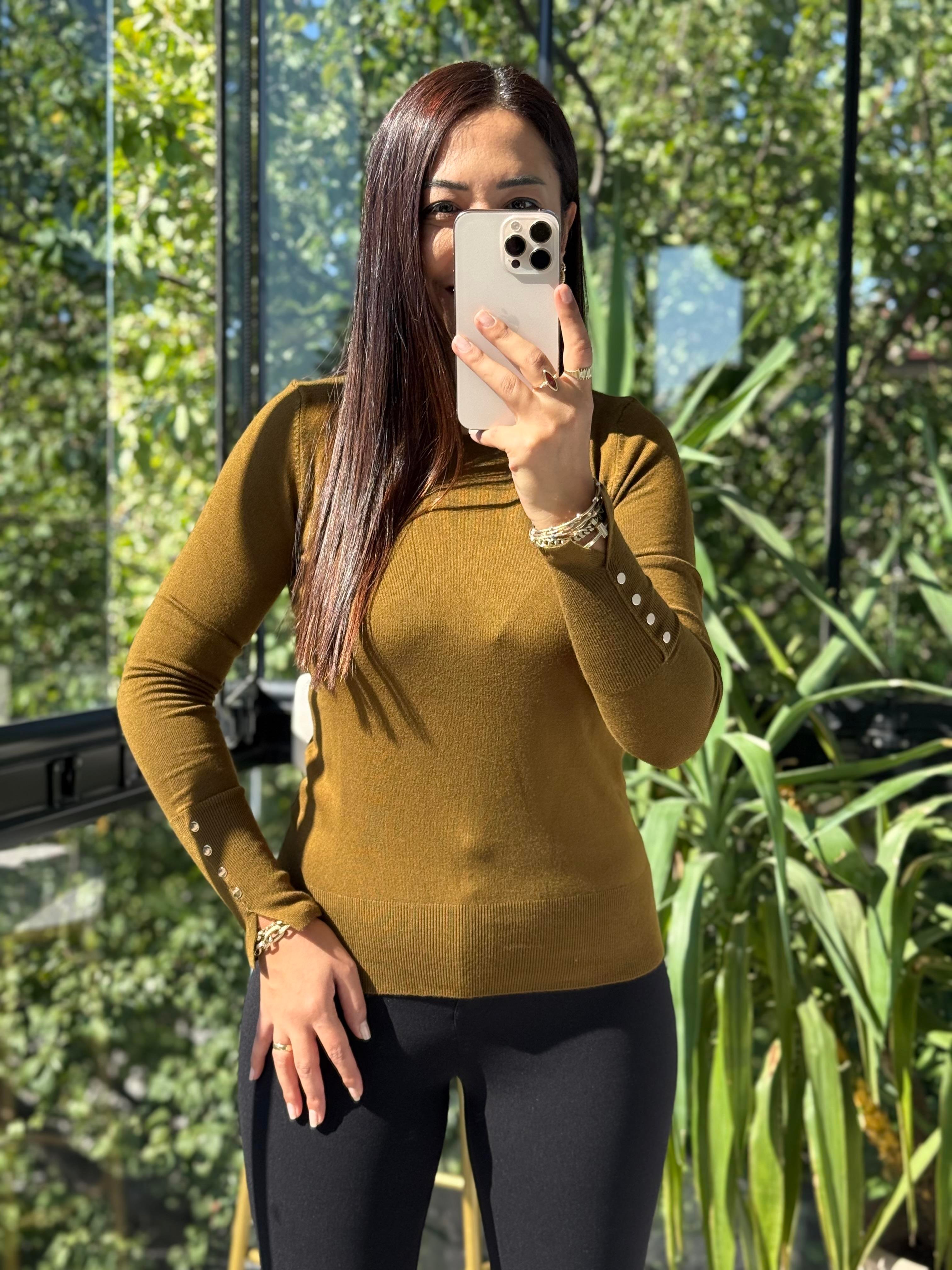 Kol Ortası Droplu Triko Kazak Yağ Yeşili