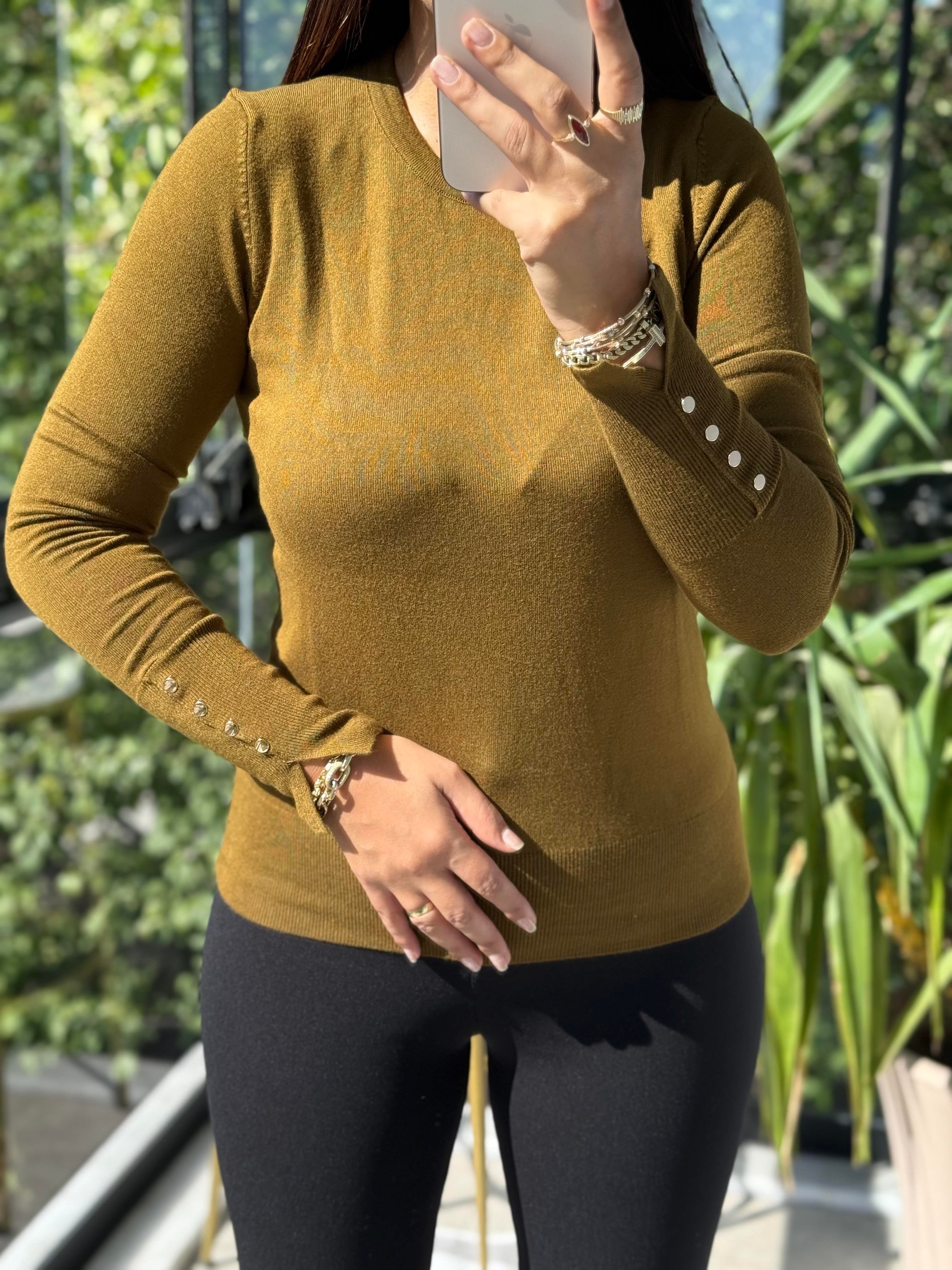 Kol Ortası Droplu Triko Kazak Yağ Yeşili