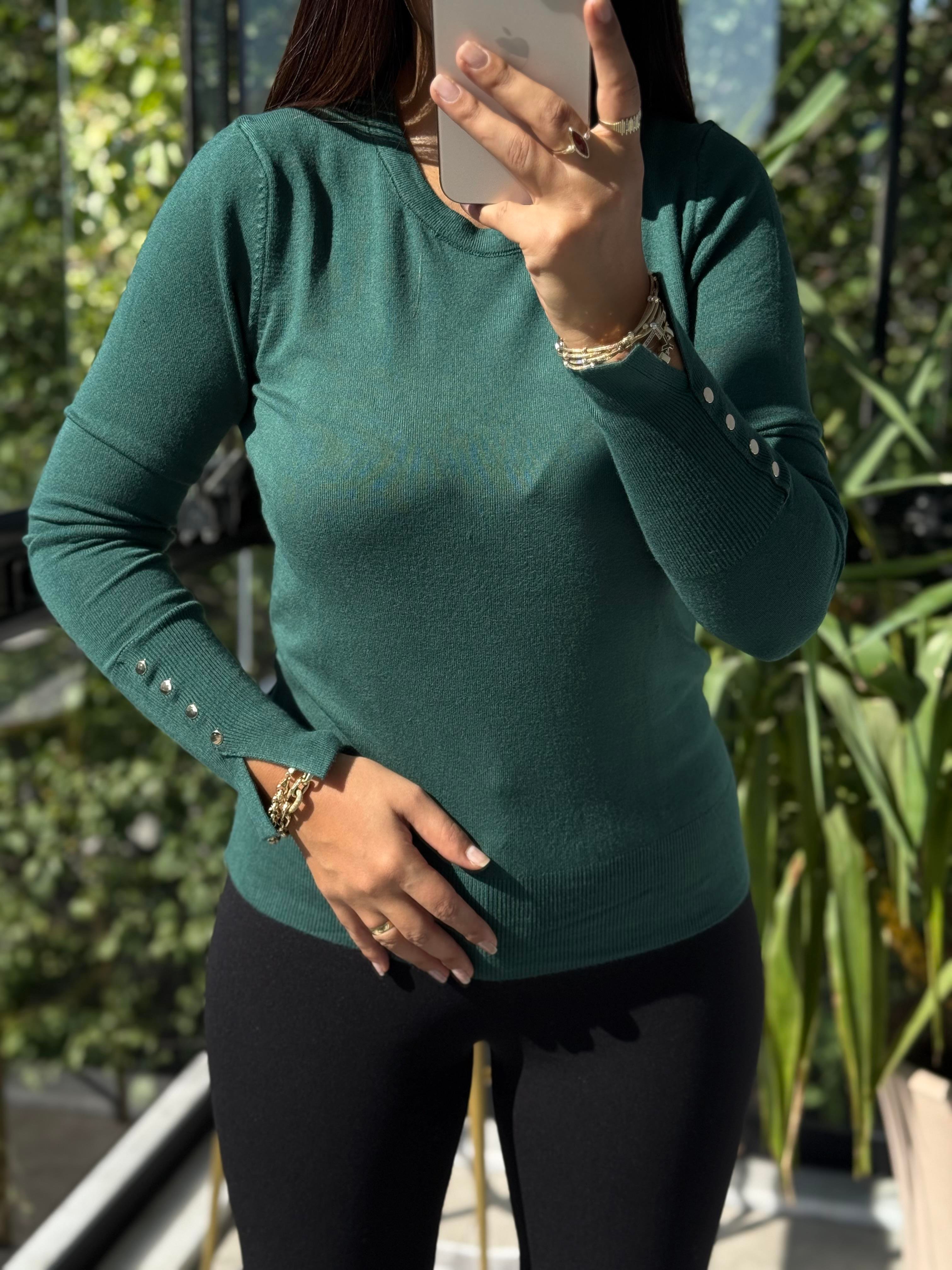 Kol Ortası Droplu Triko Kazak Zümrüt