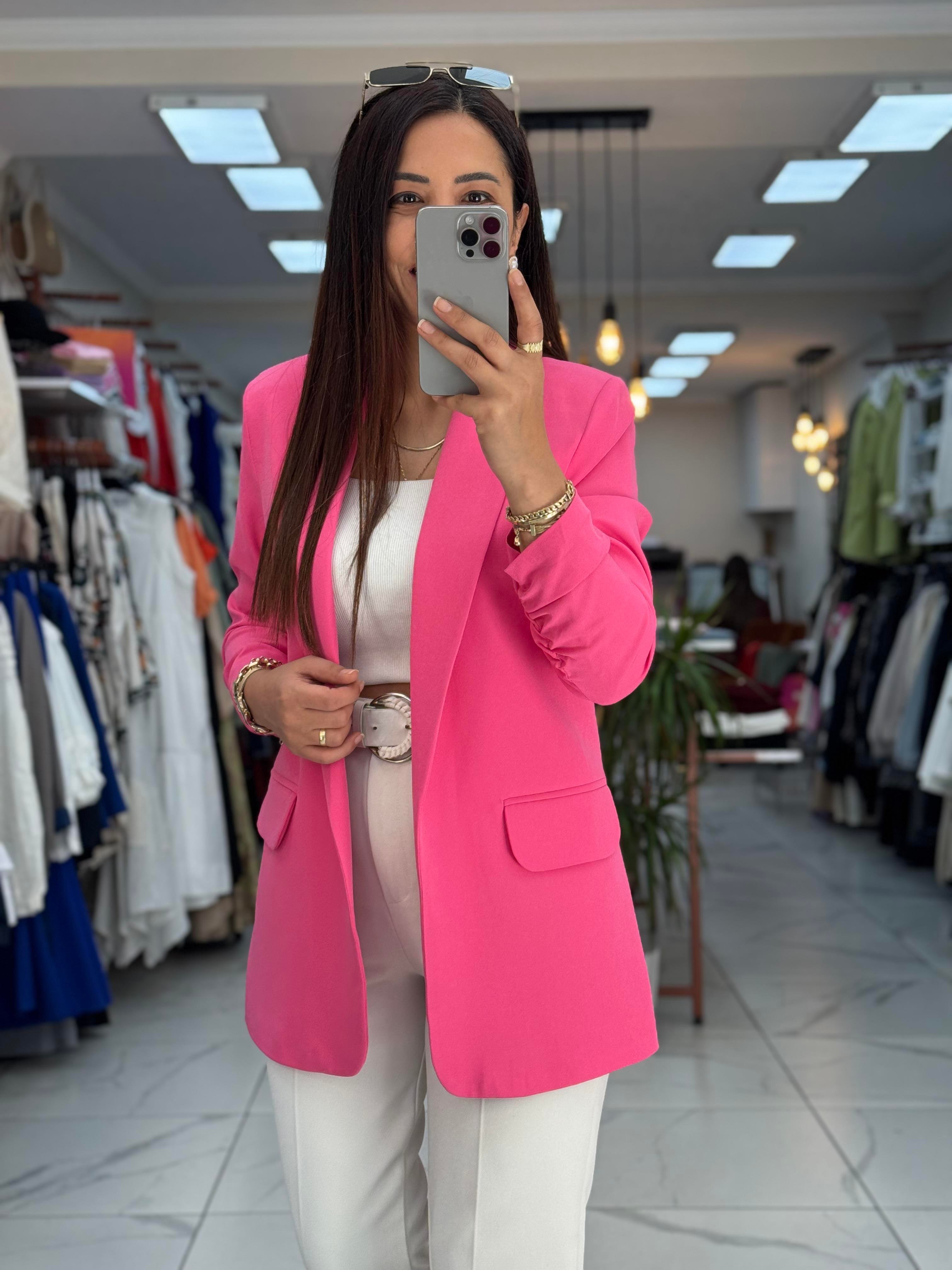 Kolu Büzgülü Blazer Ceket Pembe