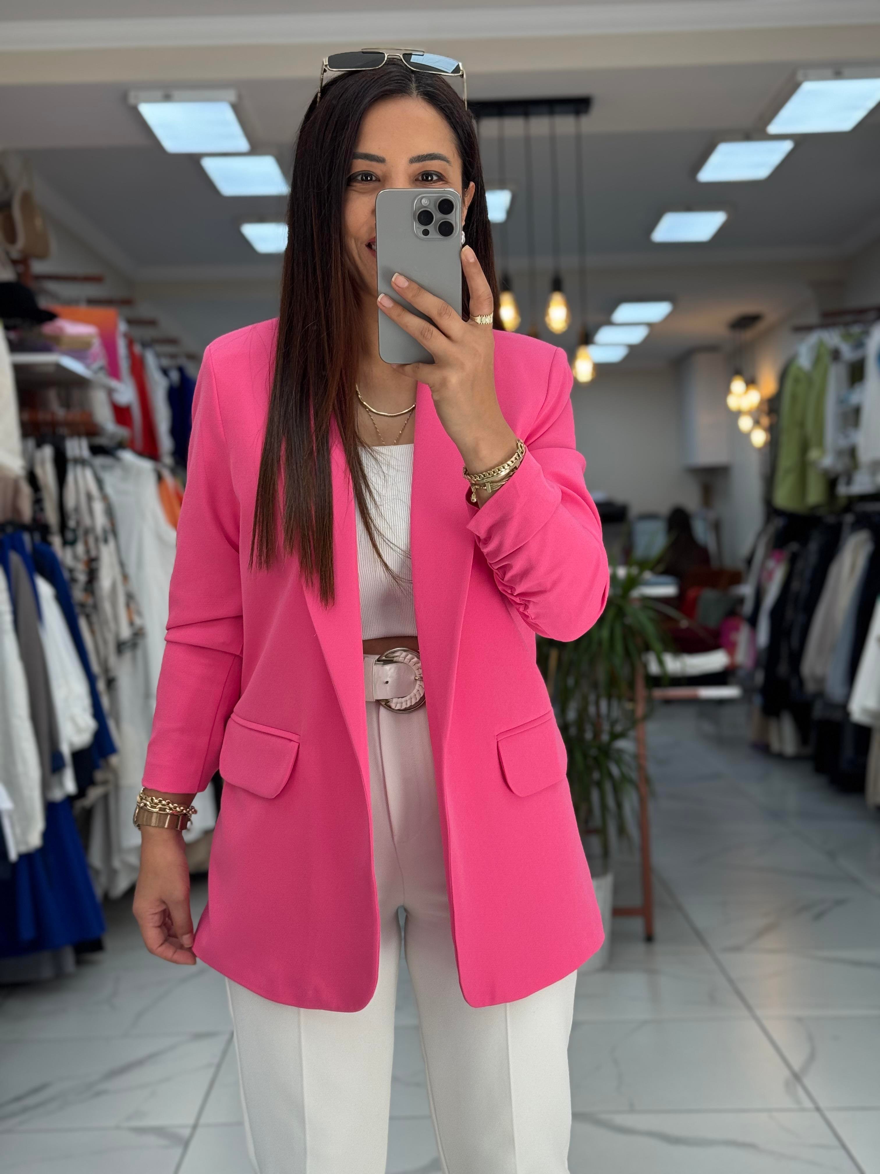 Kolu Büzgülü Blazer Ceket Pembe