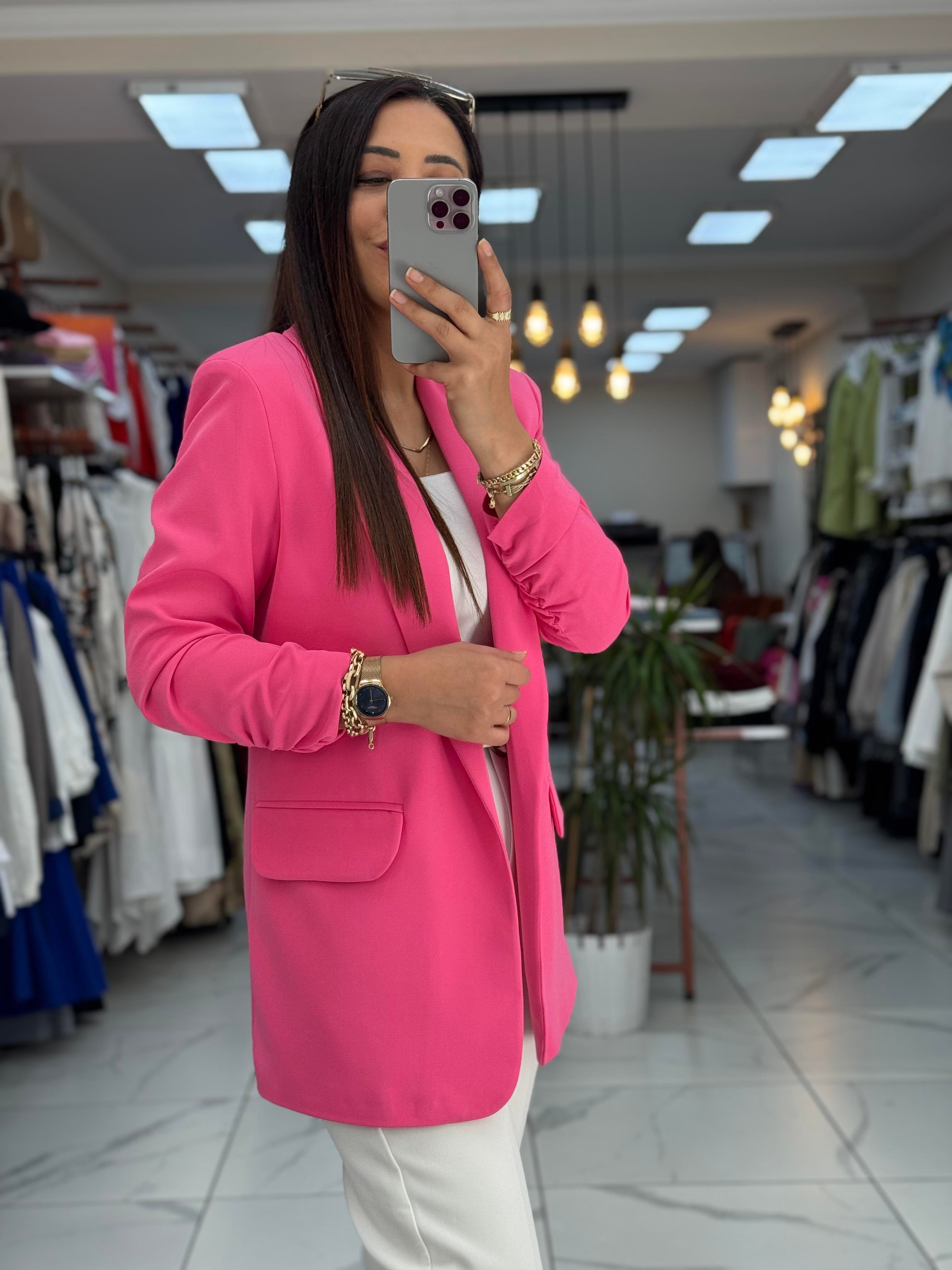 Kolu Büzgülü Blazer Ceket Pembe