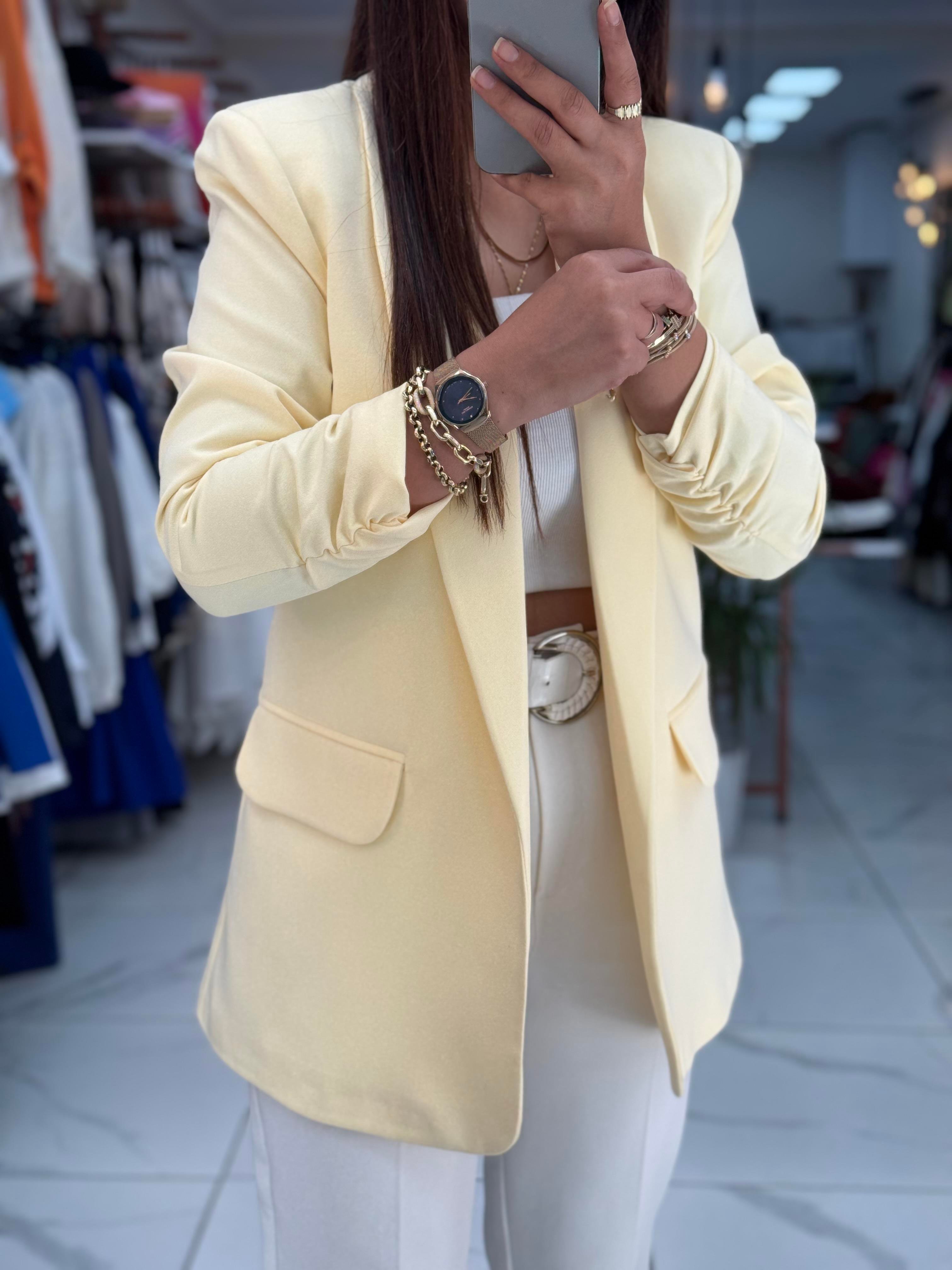 Kolu Büzgülü Blazer Ceket Sarı