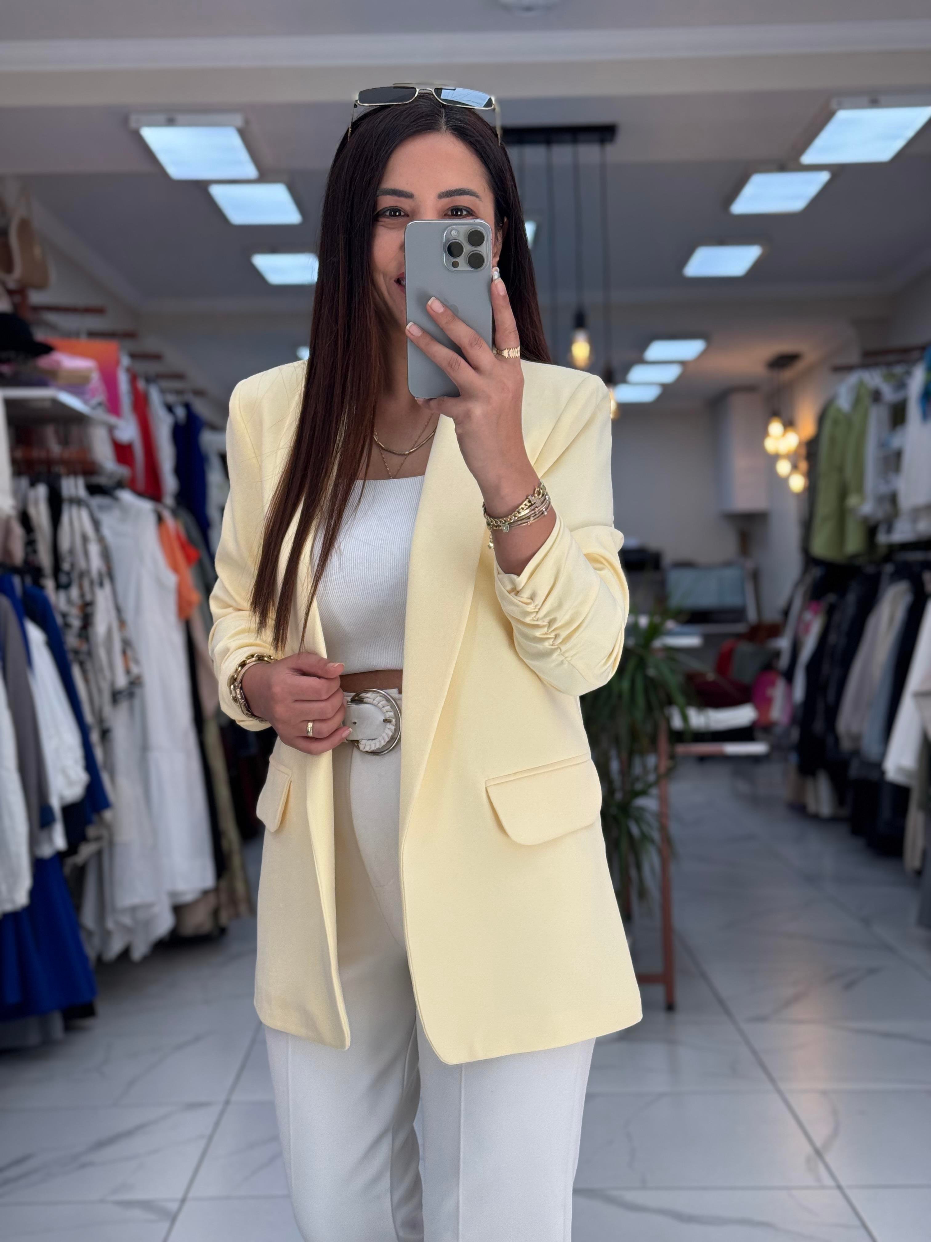 Kolu Büzgülü Blazer Ceket Sarı