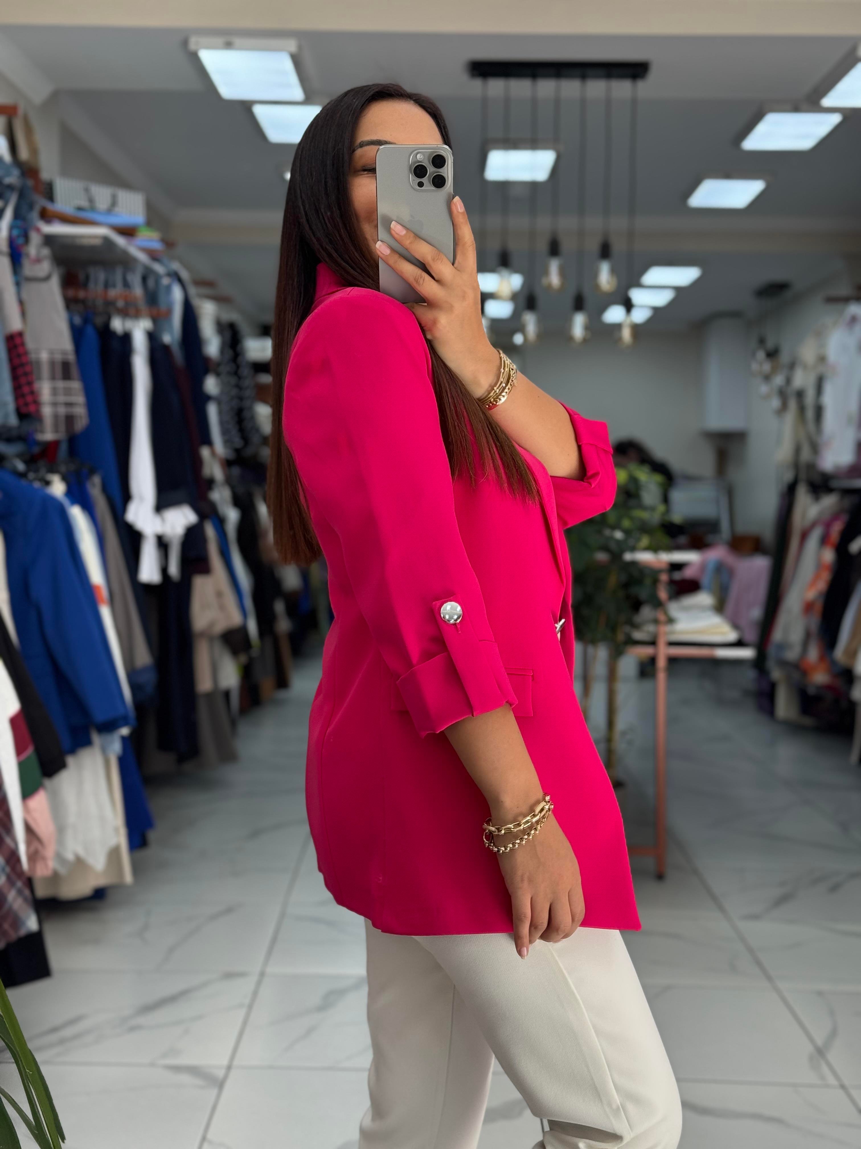 Kolu Düğmeli Blazer Ceket Fuşya