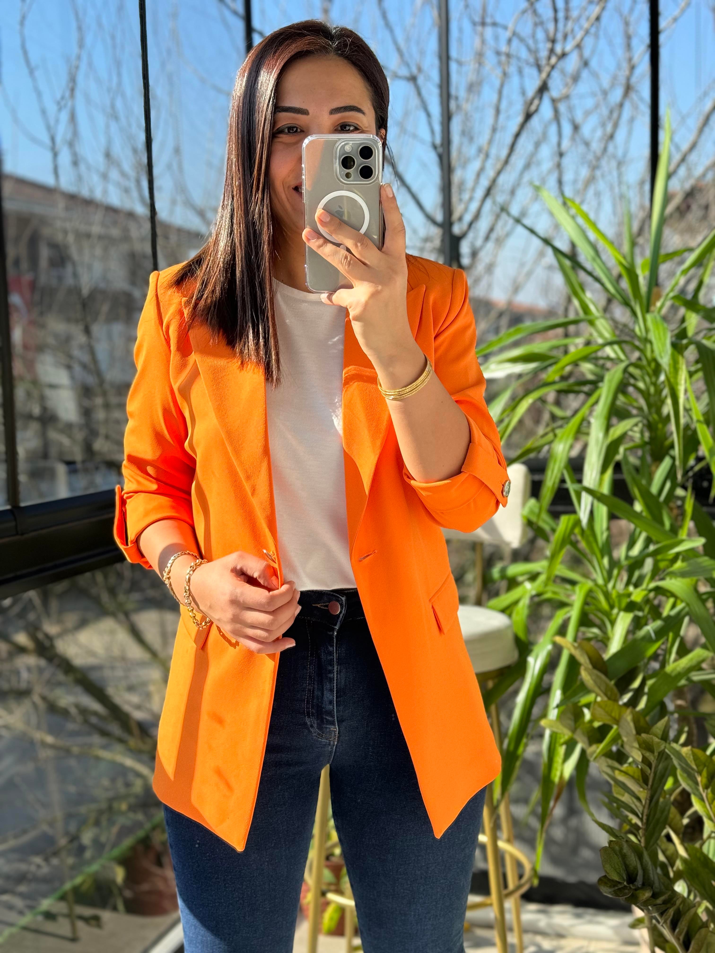 Kolu Düğmeli Blazer Ceket Turuncu