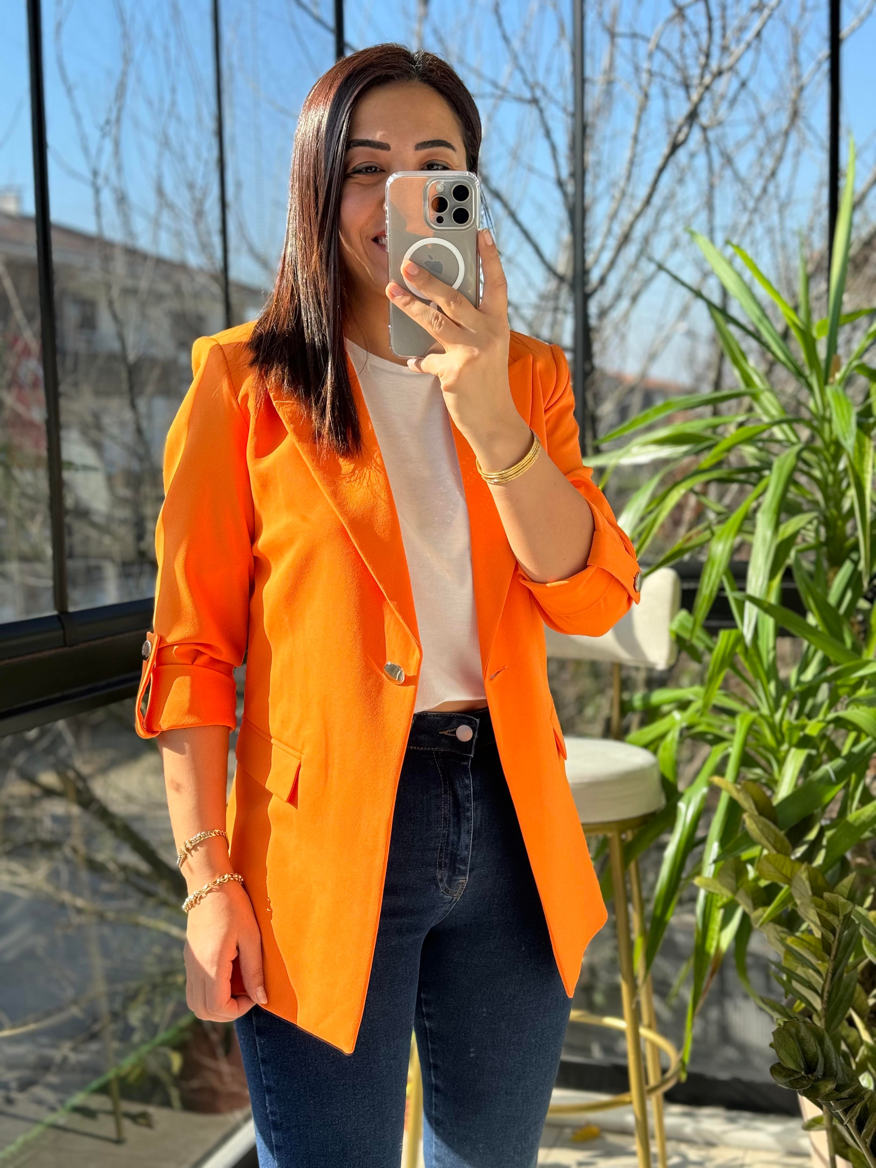 Kolu Düğmeli Blazer Ceket Turuncu