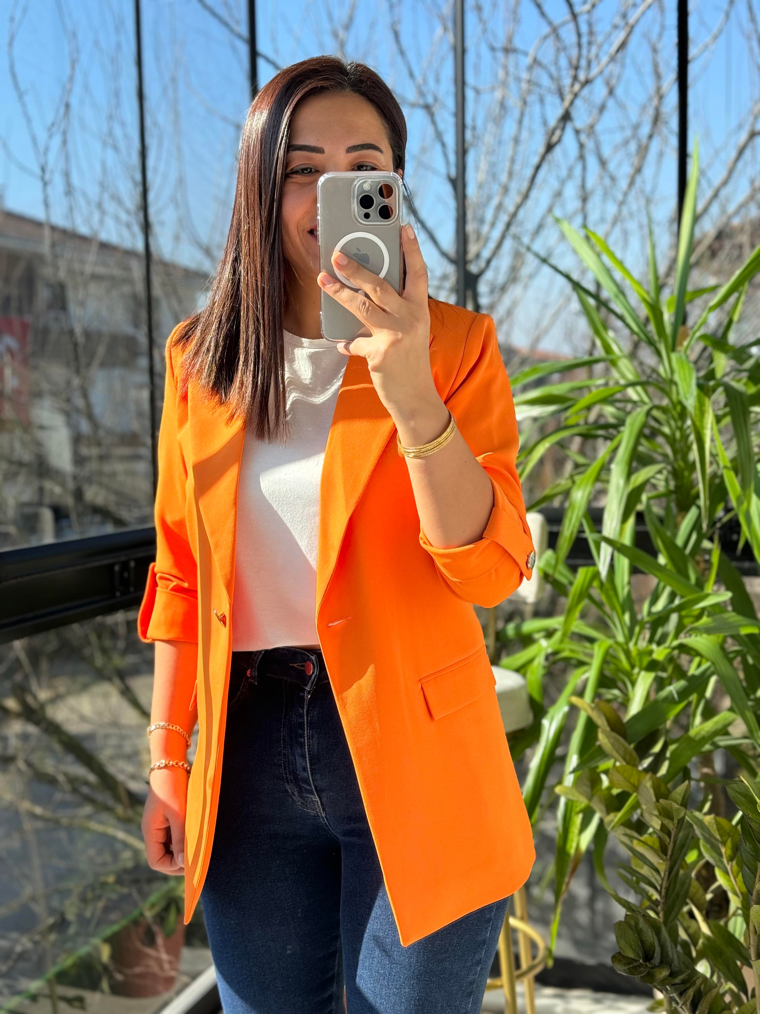 Kolu Düğmeli Blazer Ceket Turuncu