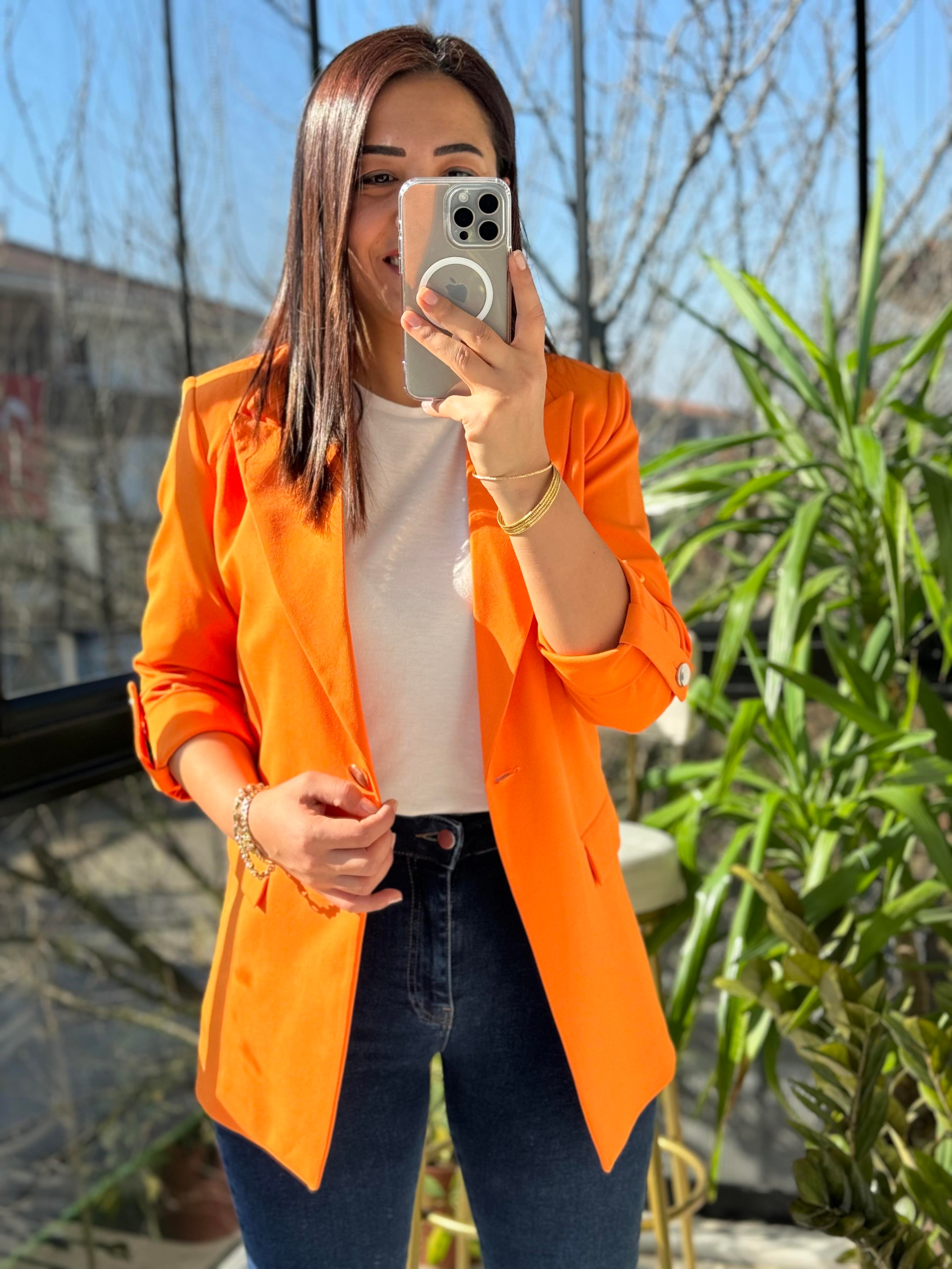 Kolu Düğmeli Blazer Ceket Turuncu