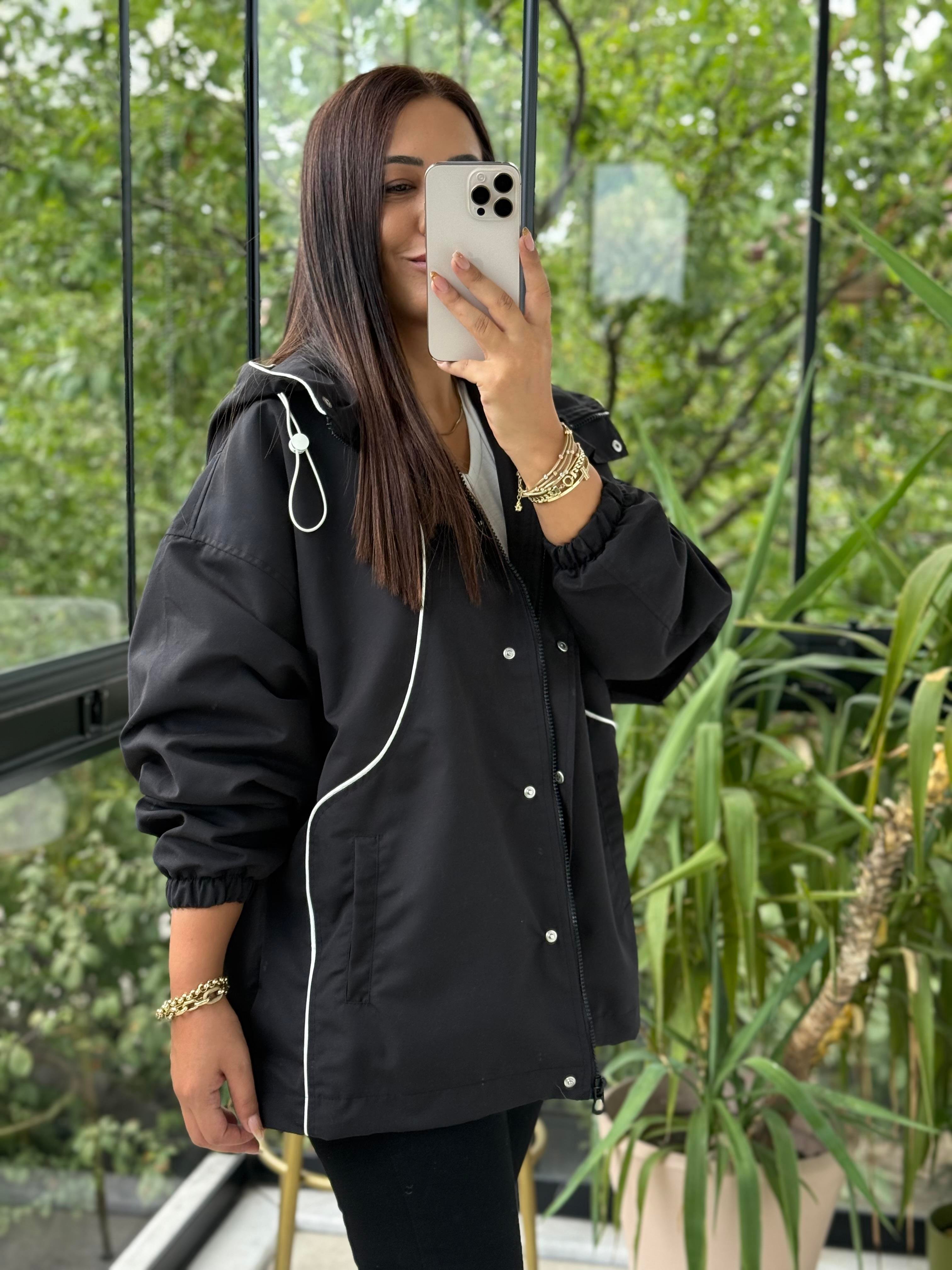 Kontrast Biyeli Ceket Siyah