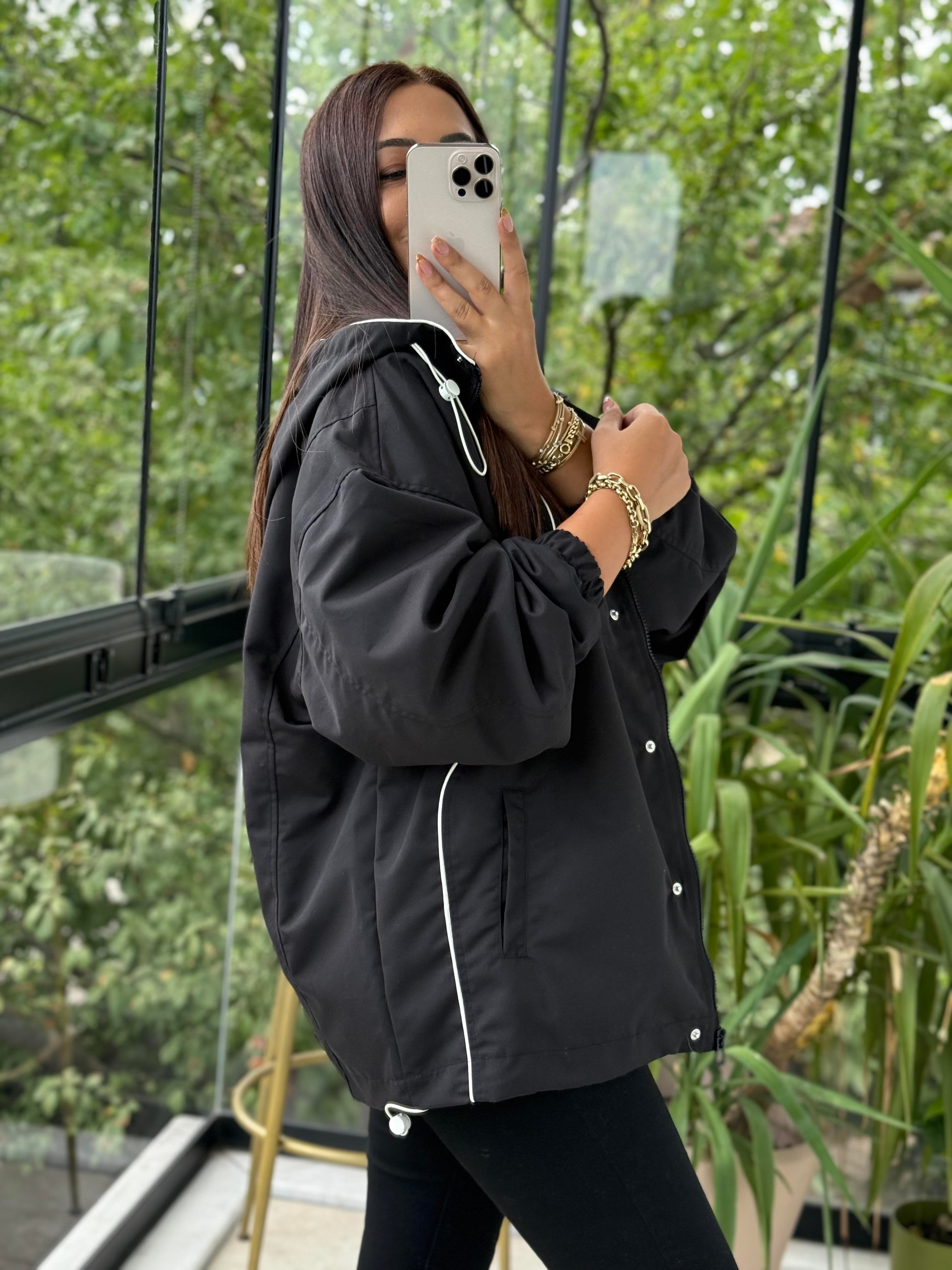 Kontrast Biyeli Ceket Siyah