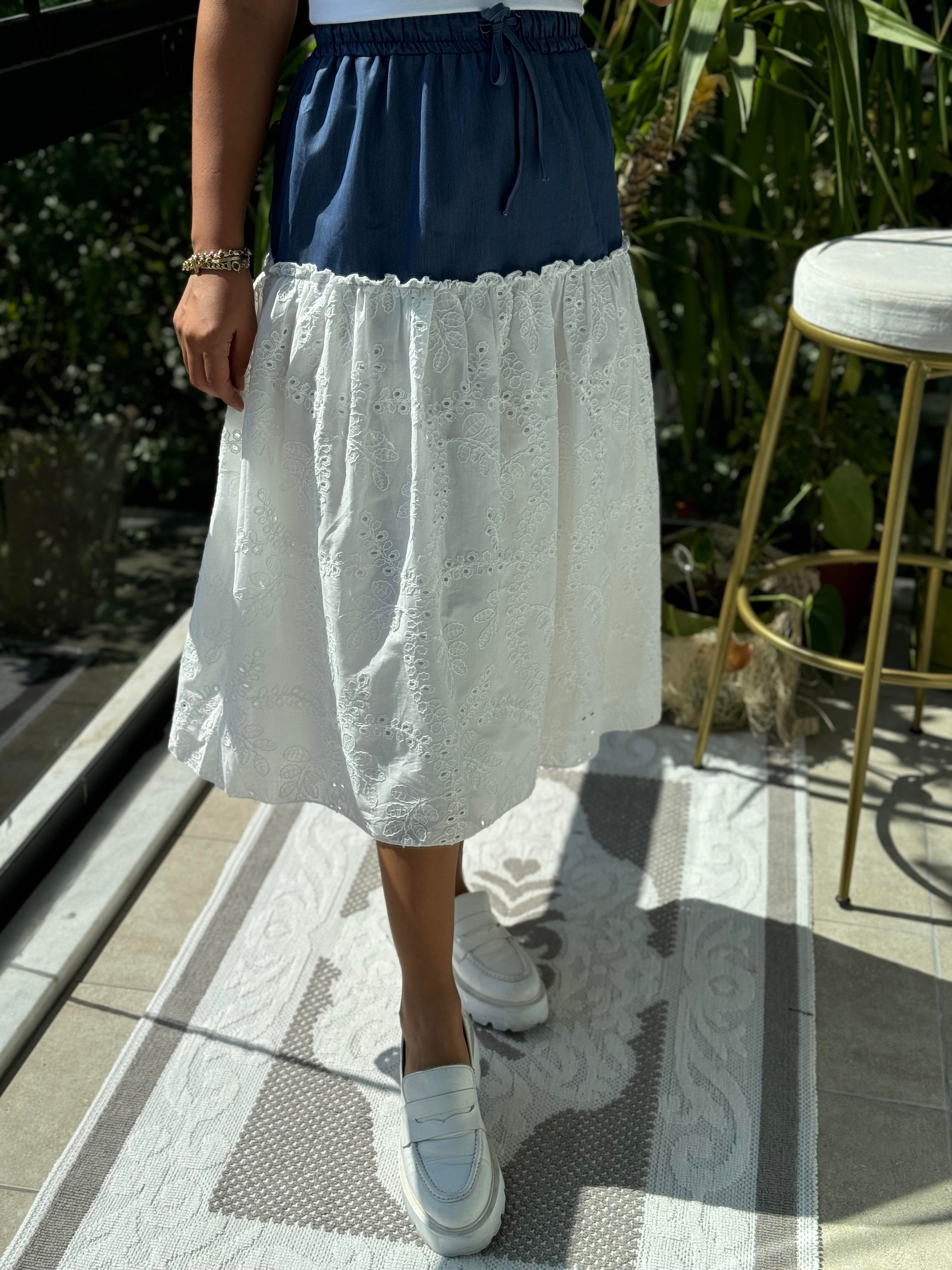 Kot Detaylı Fisto Etek Beyaz