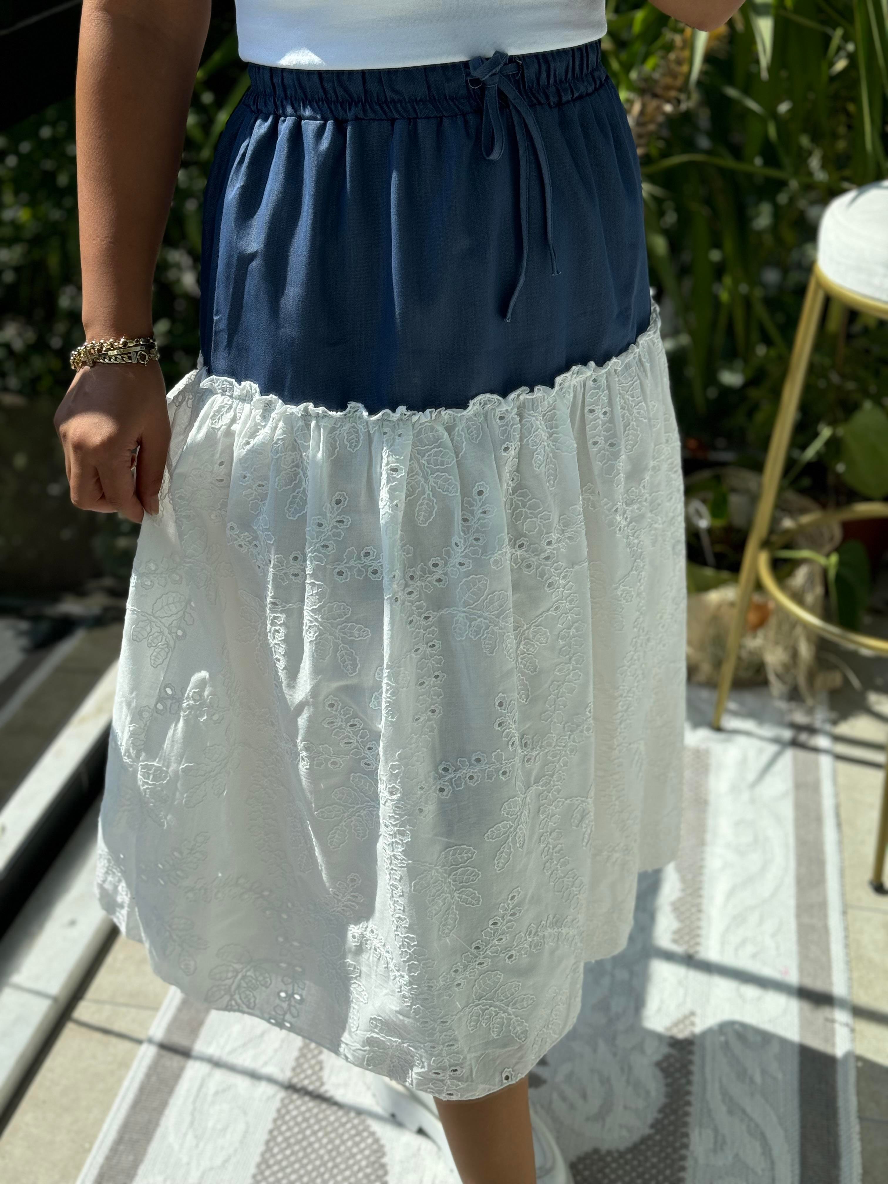 Kot Detaylı Fisto Etek Beyaz