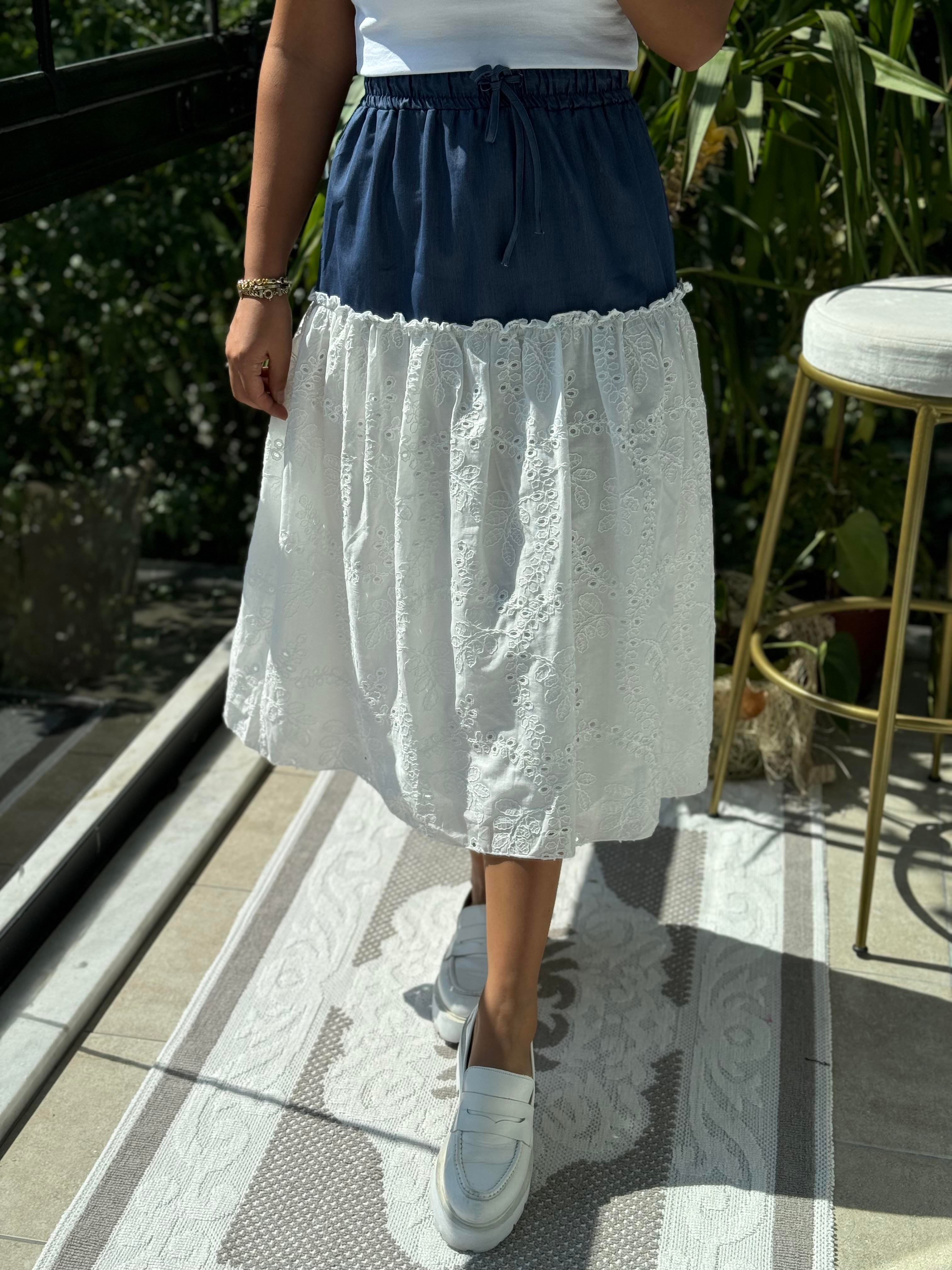 Kot Detaylı Fisto Etek Beyaz