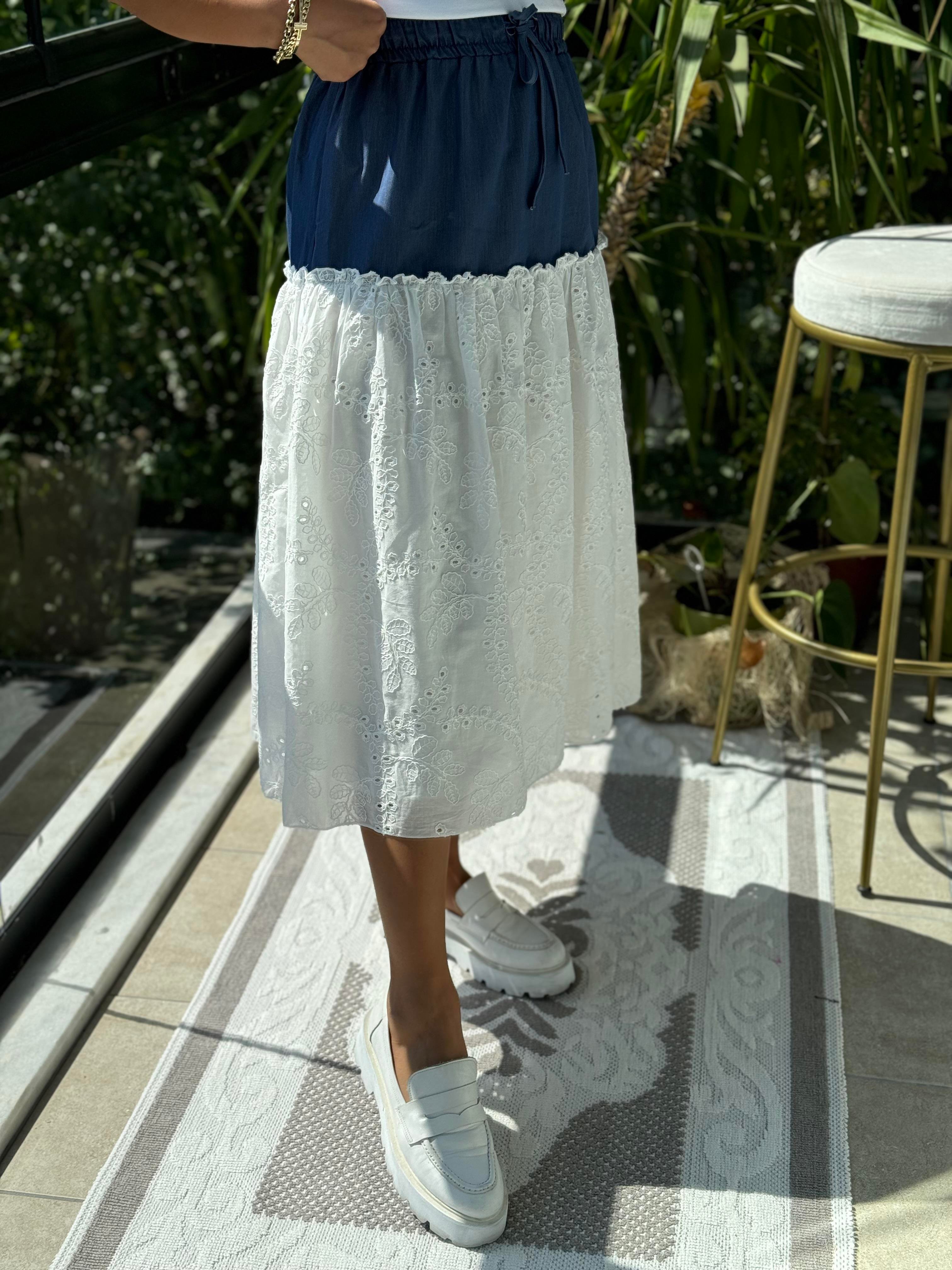 Kot Detaylı Fisto Etek Beyaz