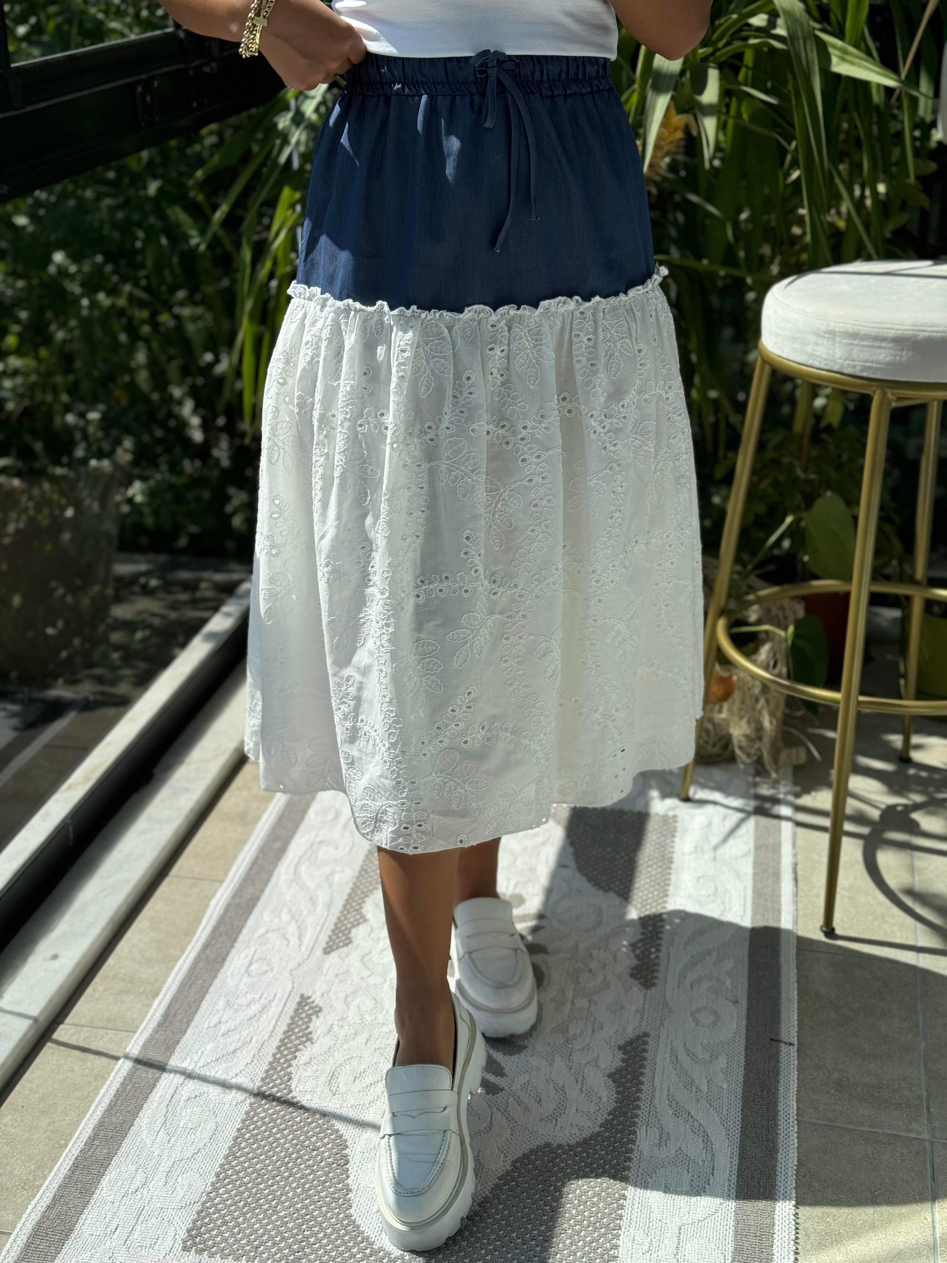 Kot Detaylı Fisto Etek Beyaz