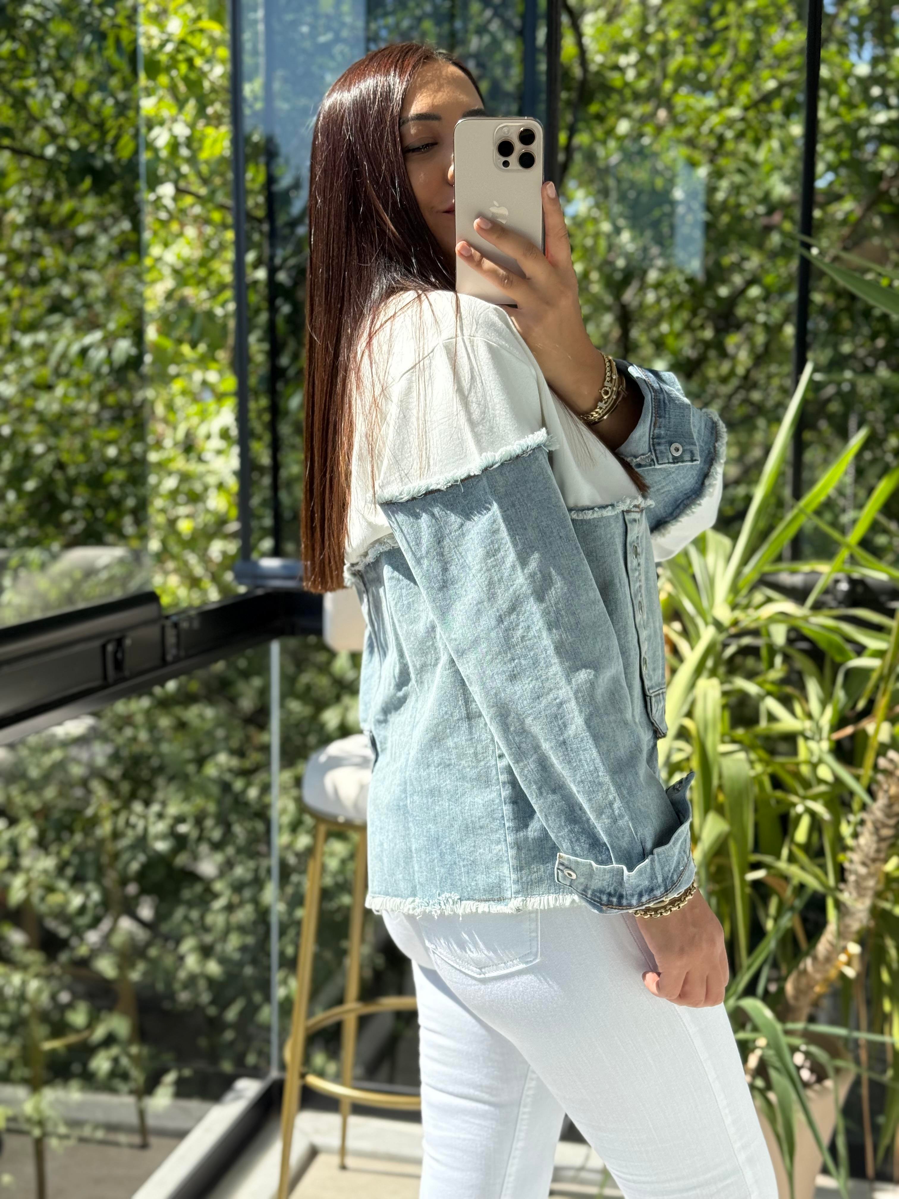 Kot Parça Detaylı Sweatshirt Beyaz