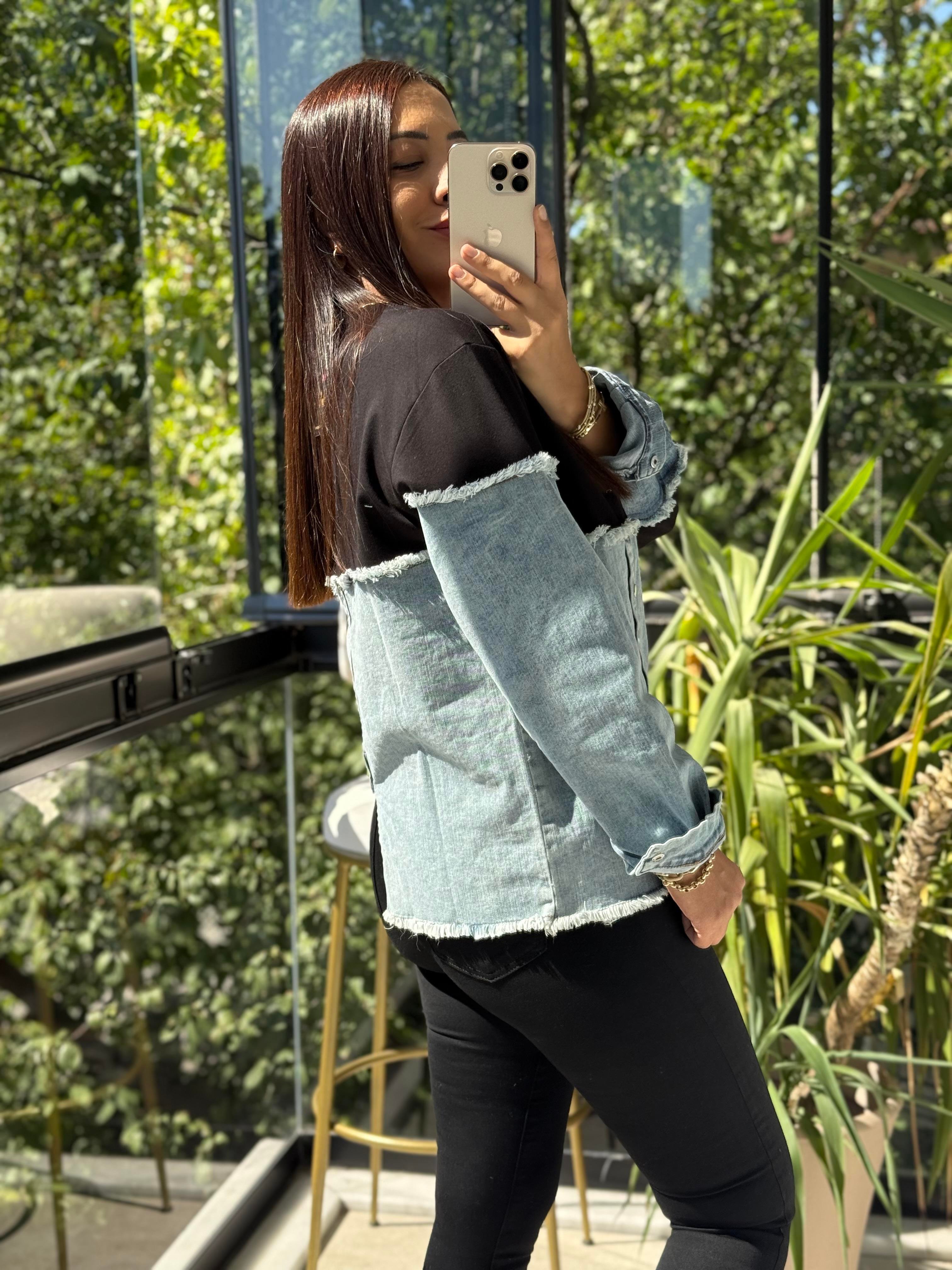 Kot Parça Detaylı Sweatshirt Siyah