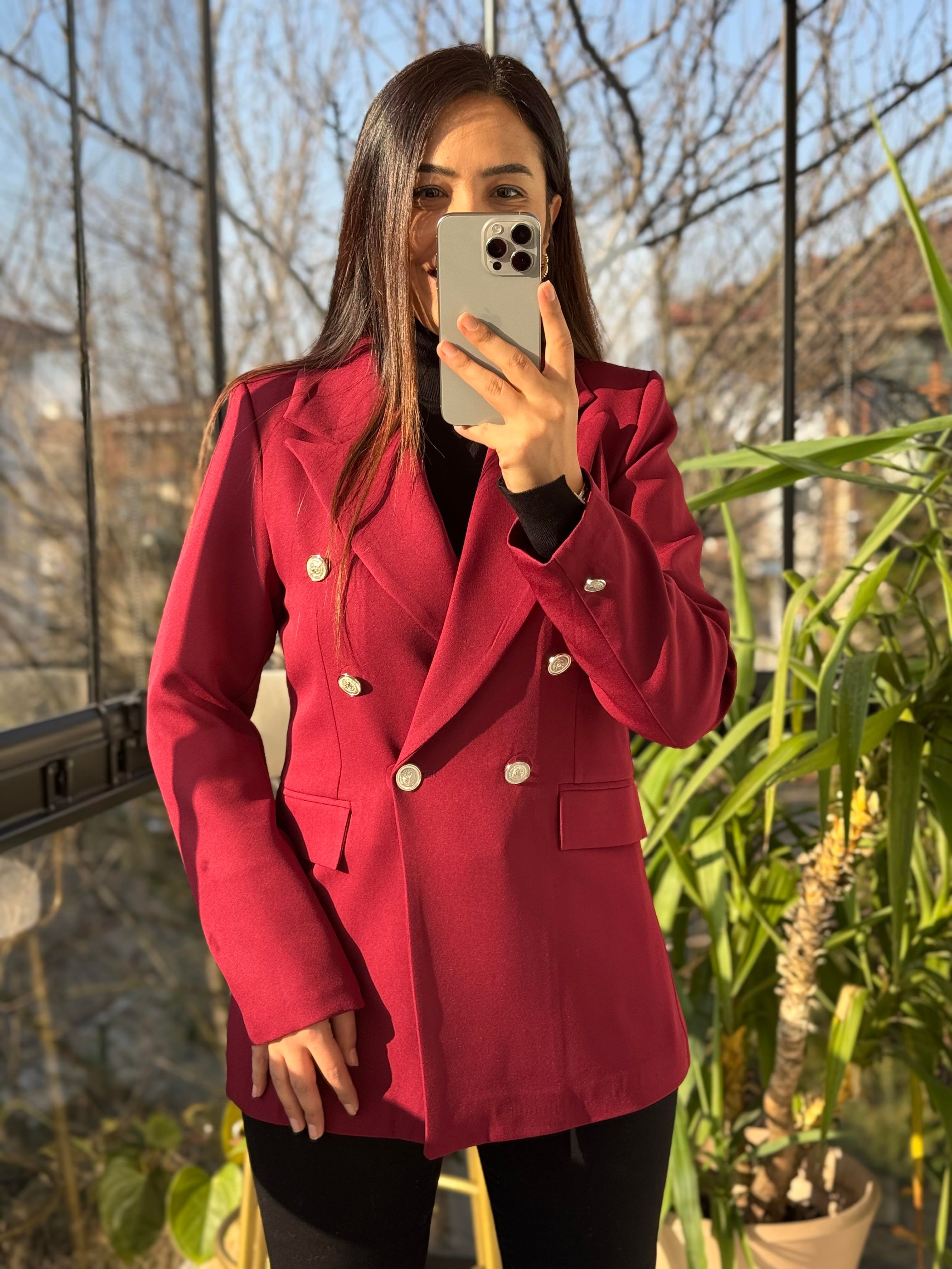 Kruvaze Atlas Blazer Ceket Bordo