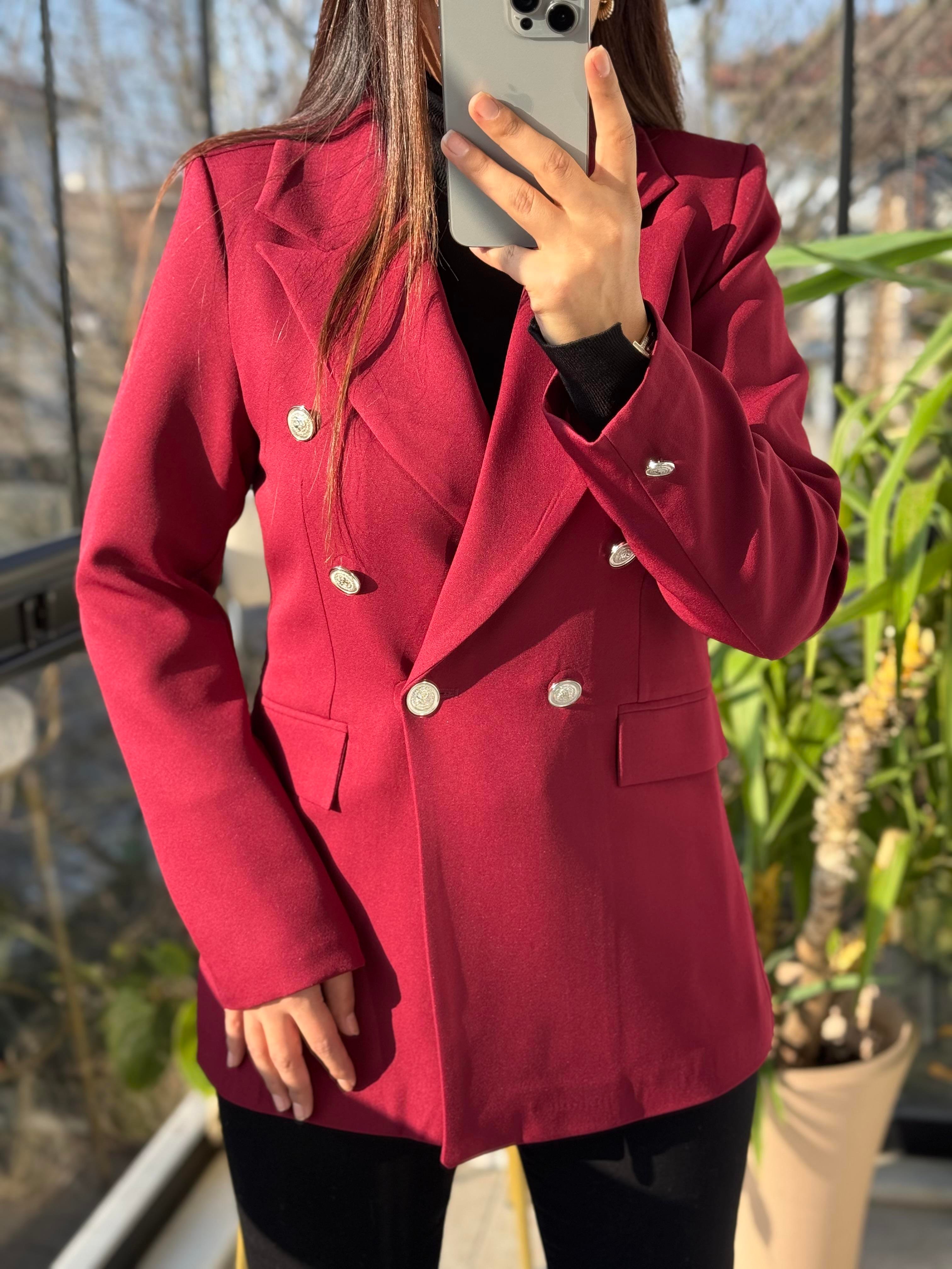 Kruvaze Atlas Blazer Ceket Bordo