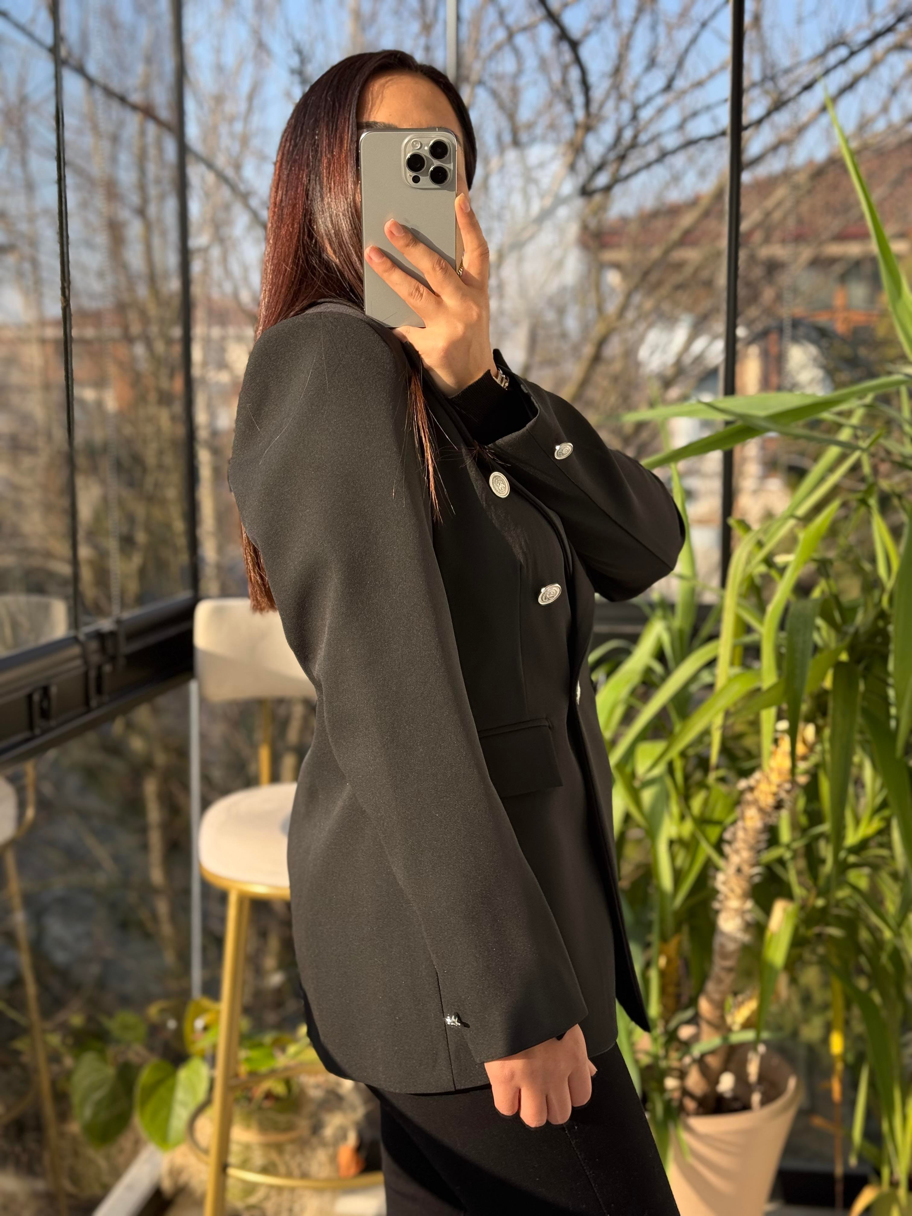 Kruvaze Atlas Blazer Ceket Siyah