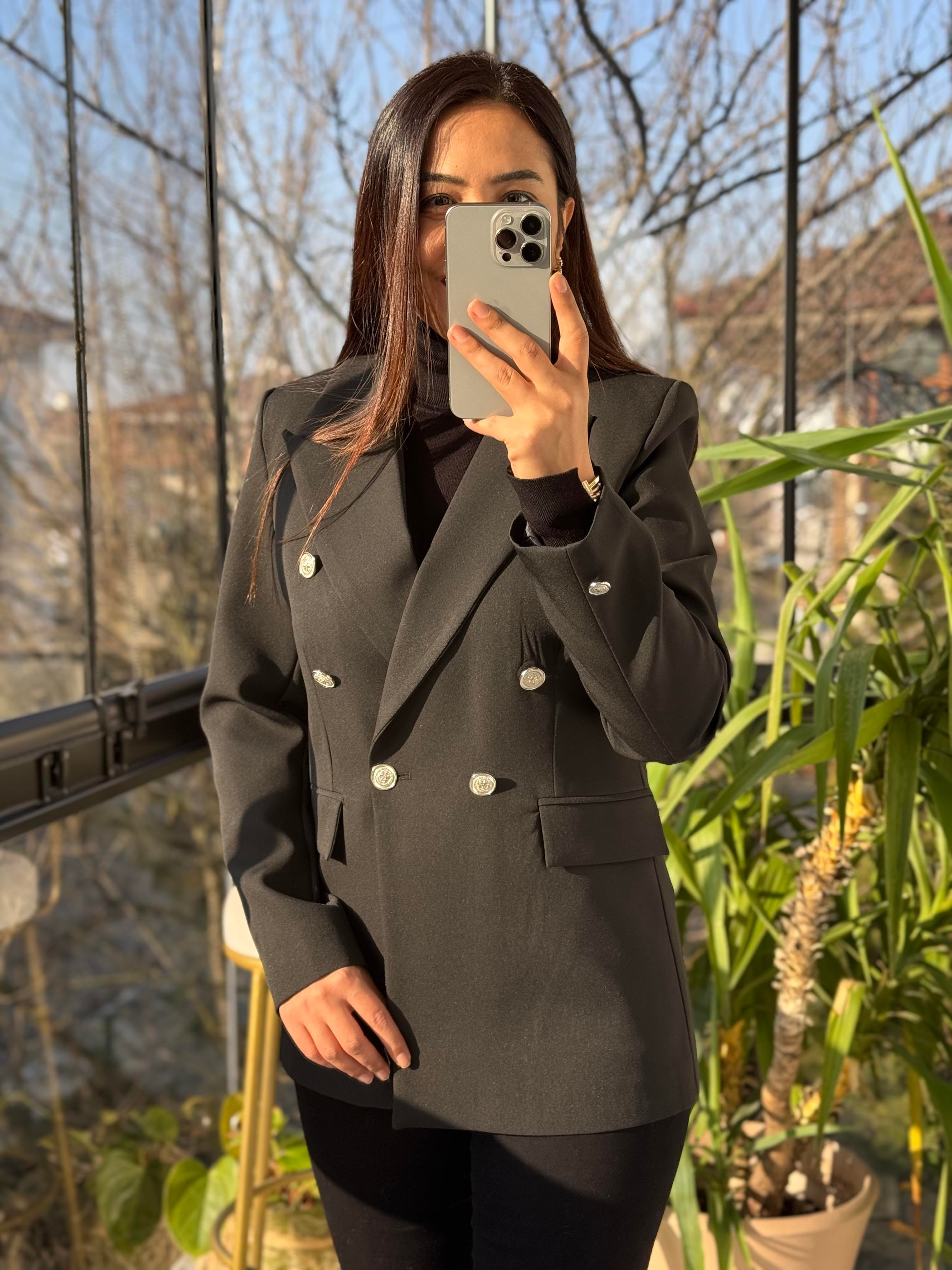 Kruvaze Atlas Blazer Ceket Siyah