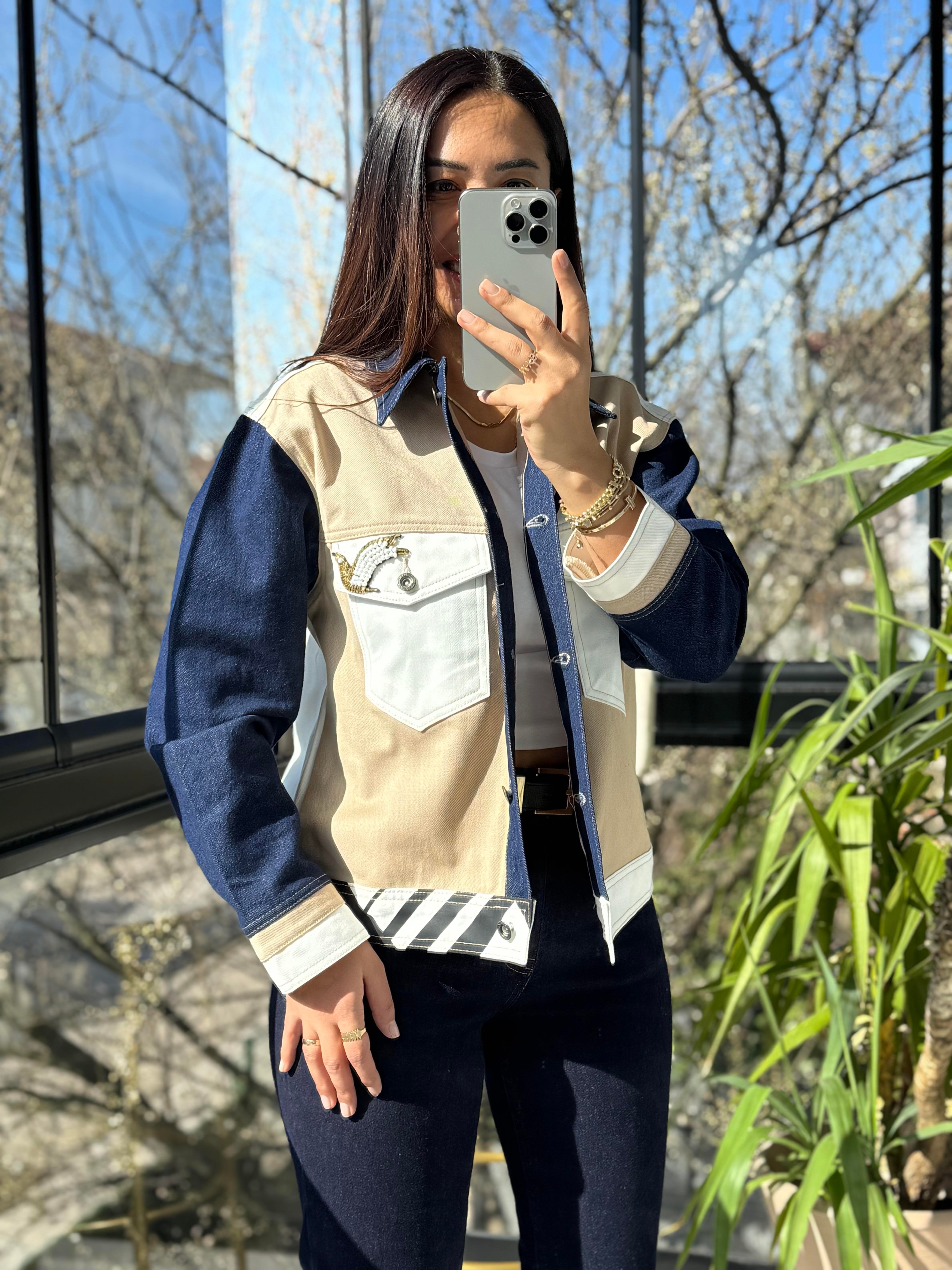 Kuş Detaylı Ceket Bej