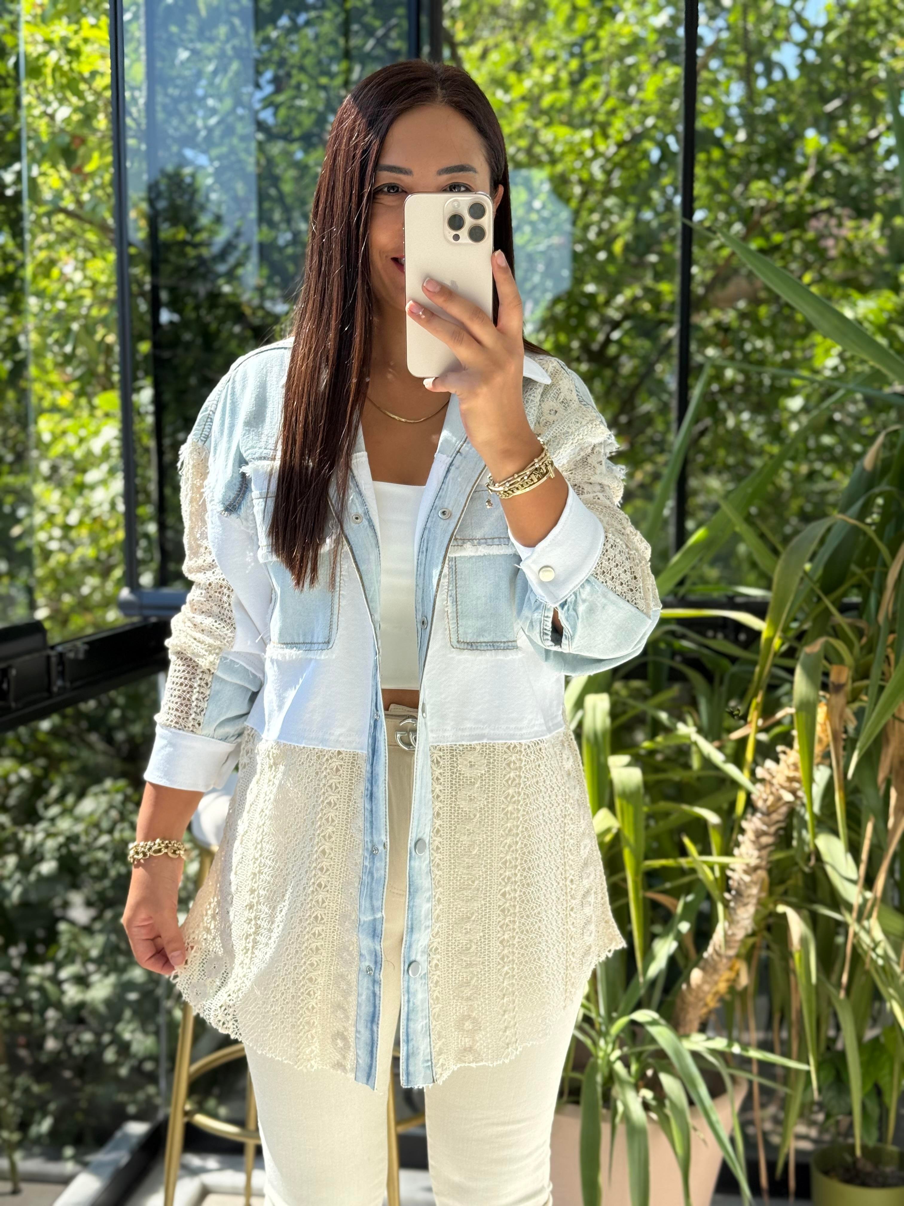 Lace Mix Ceket Beyaz